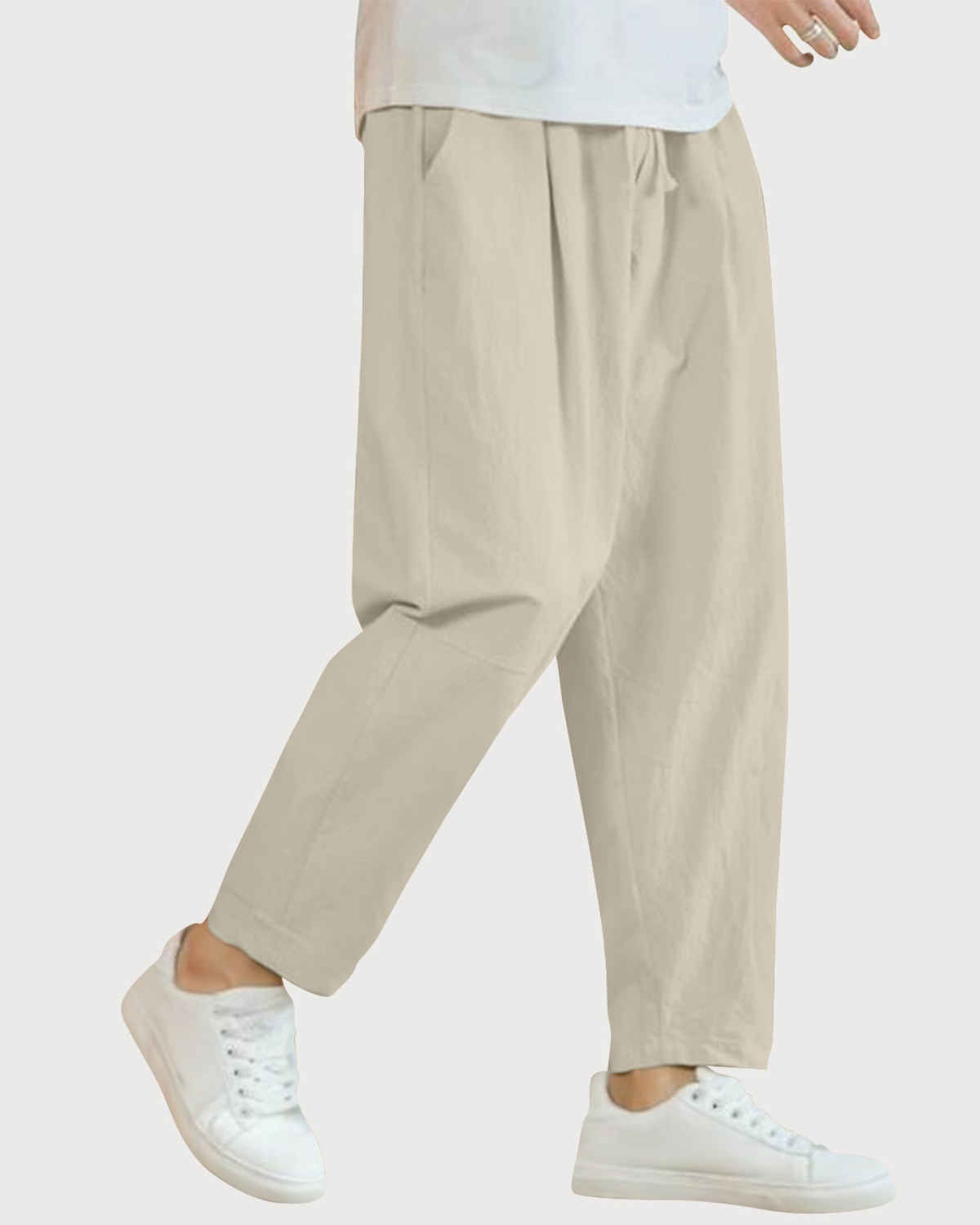 FTX Men's Solid Tapered Fit Cotton Linen Trouser | Dark Beige - 36