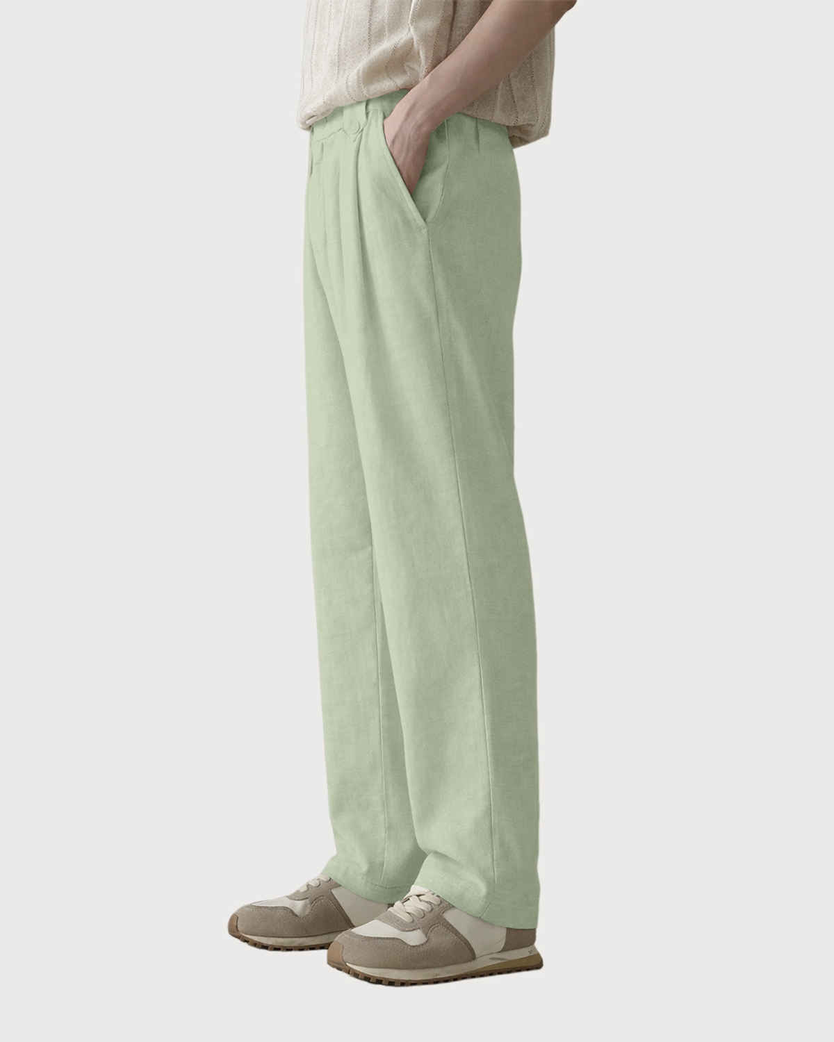 FTX Men's Solid Straight Fit Cotton Linen Trouser | Light Olive - 30