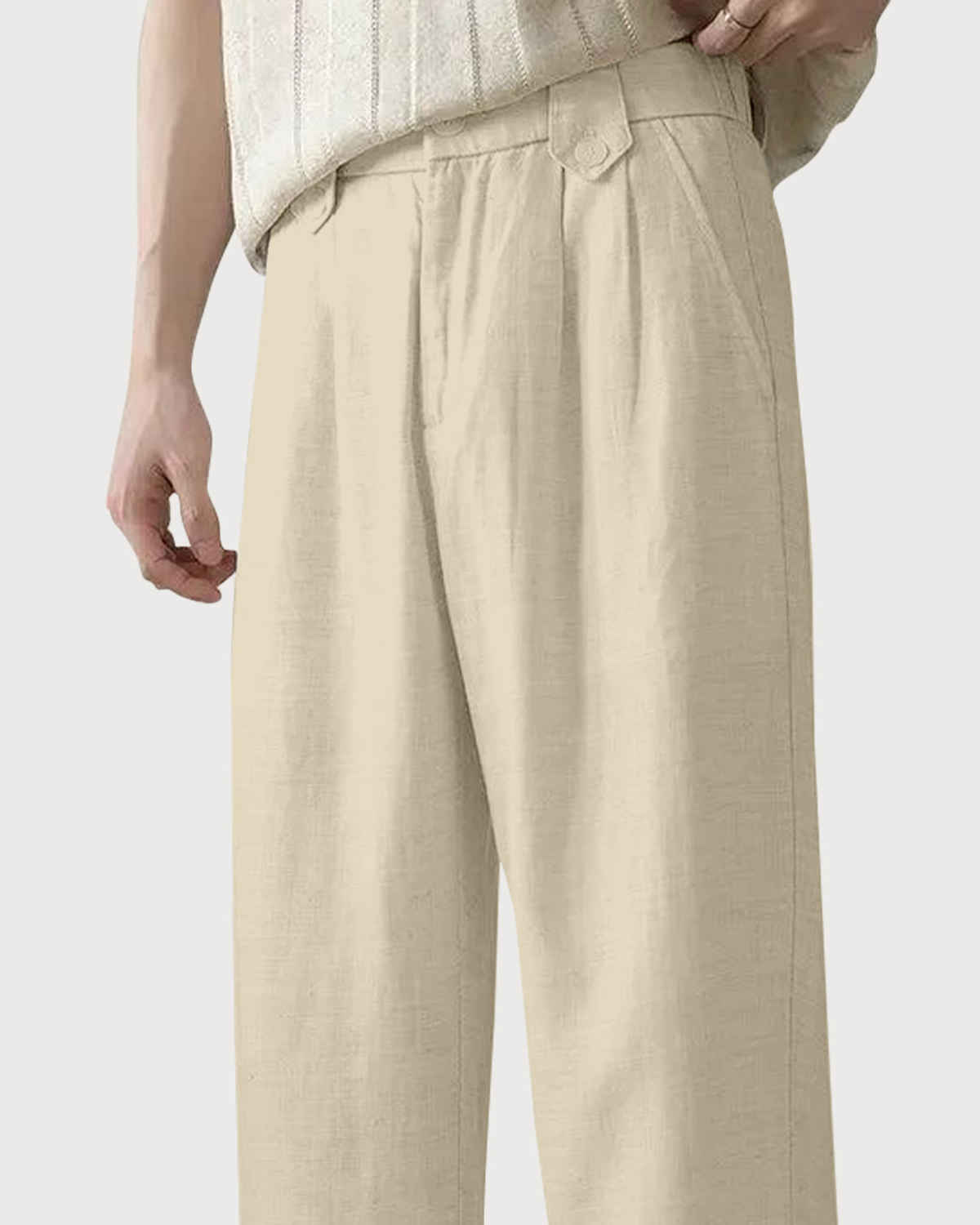 FTX Men's Solid Straight Fit Cotton Linen Trouser | Light Beige - 34