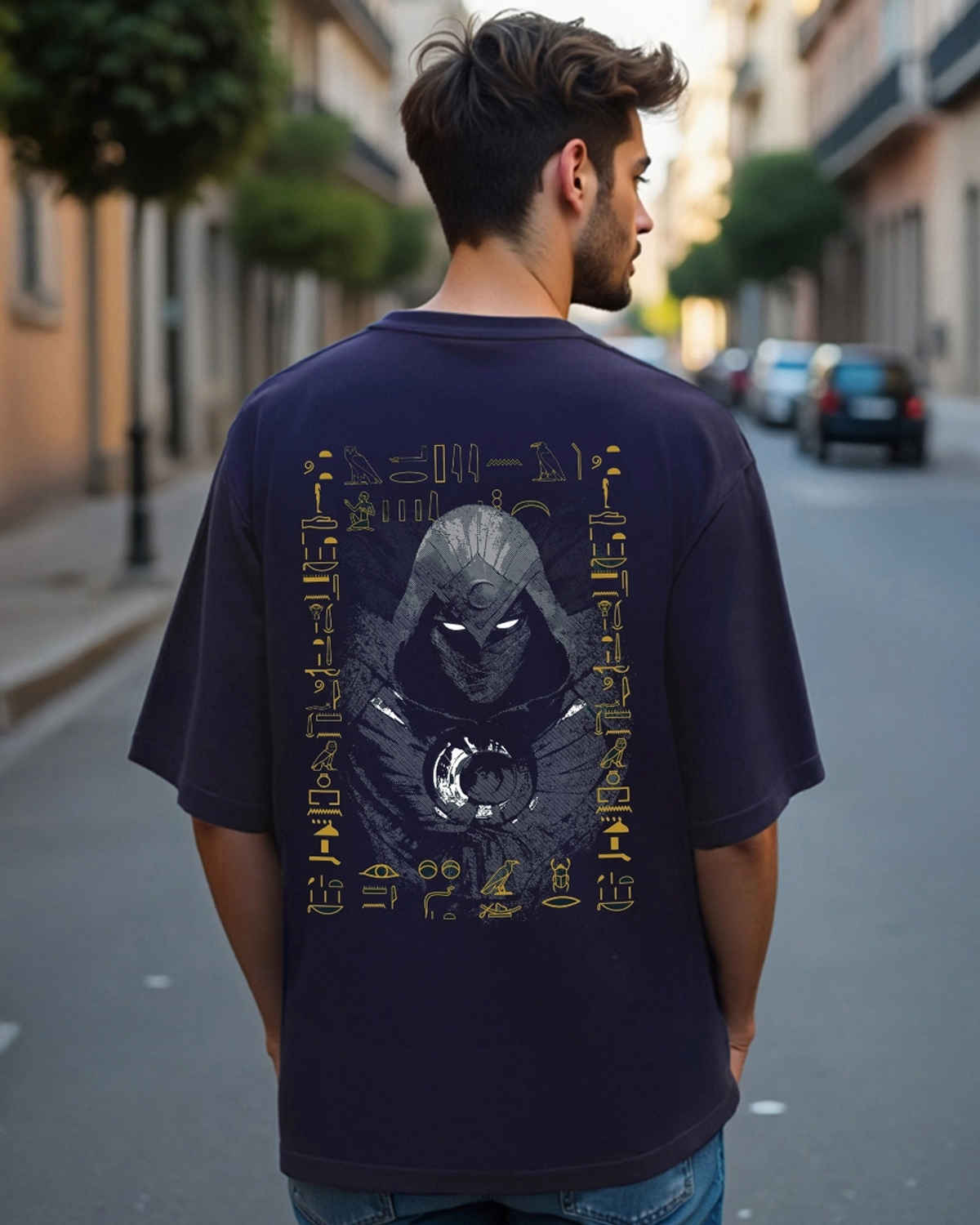 Bewakoof Marvel Merchandise Men's Moon Knight Graphic Printed Oversized T-shirt | Blue - M