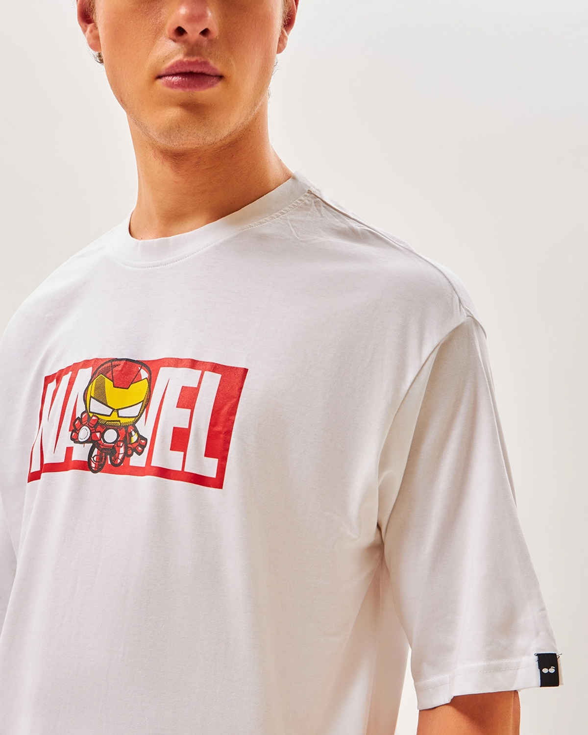 Bewakoof Men's Marvel Ironman Typography Oversized T-shirt | White - M