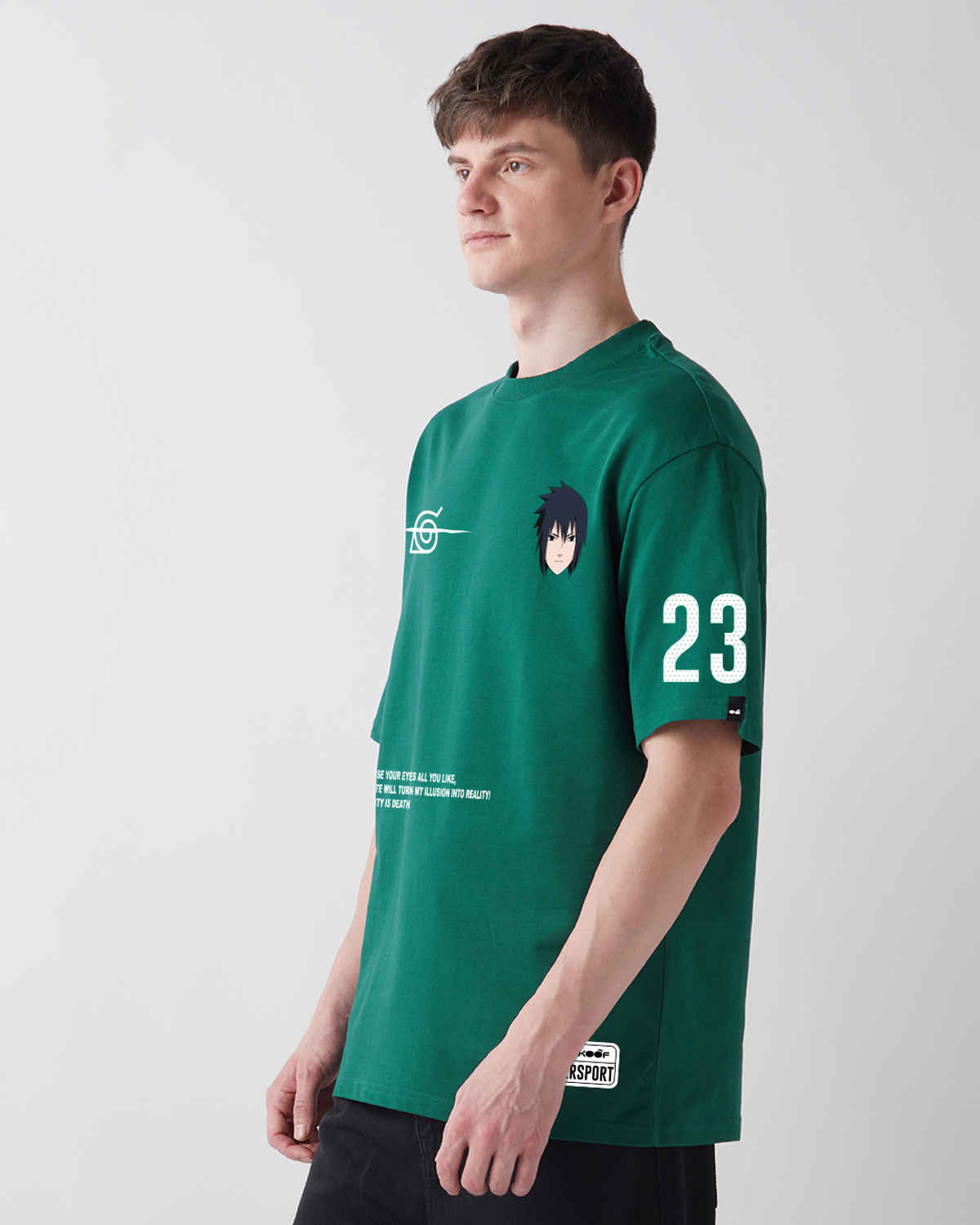 Bewakoof Men's Naruto Sasuke Graphic Printed Oversized T-shirt | Green - XL