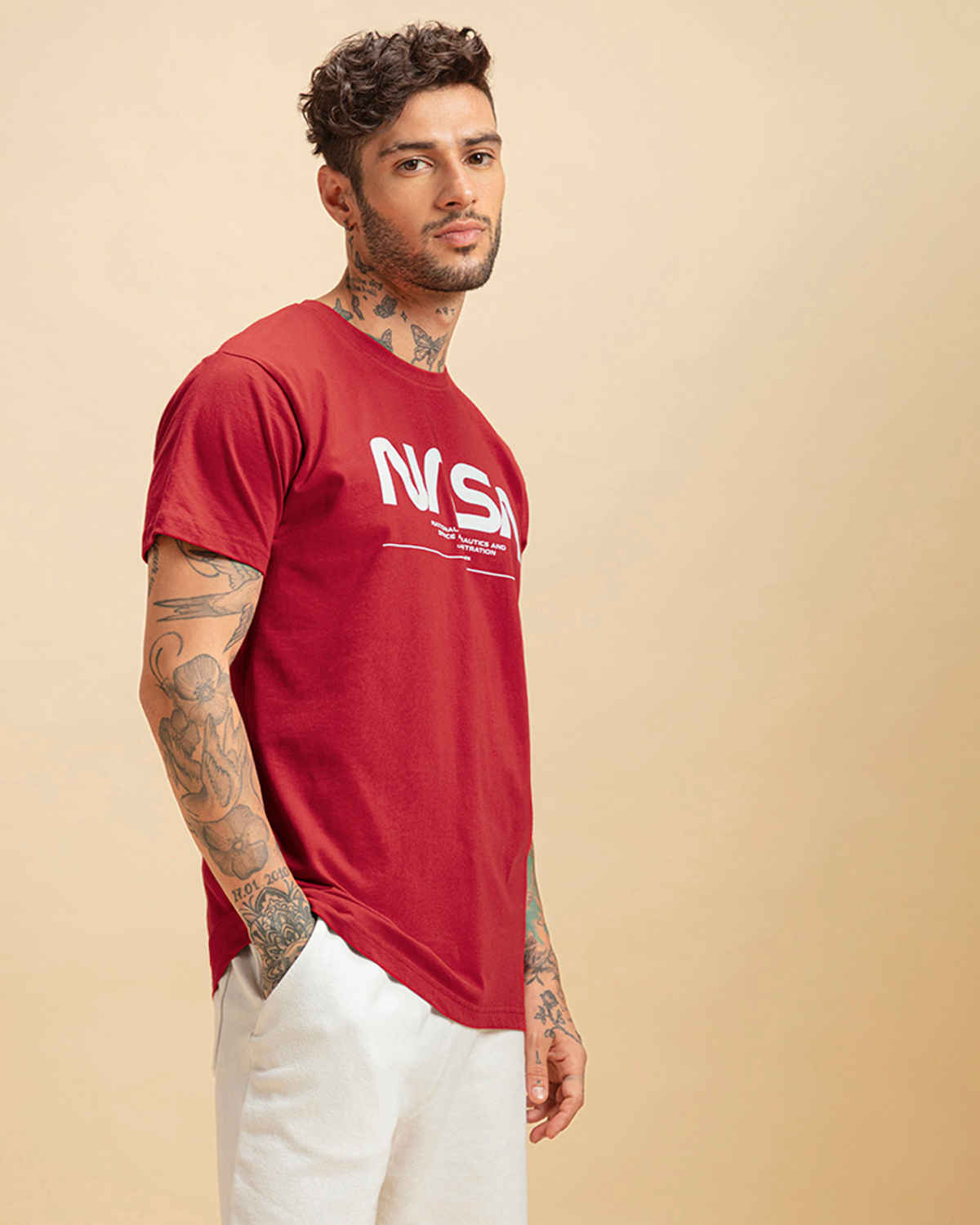 Bewakoof Official Nasa Merchandise Men's Spaced Nasa Typography T-shirt | Red | XL
