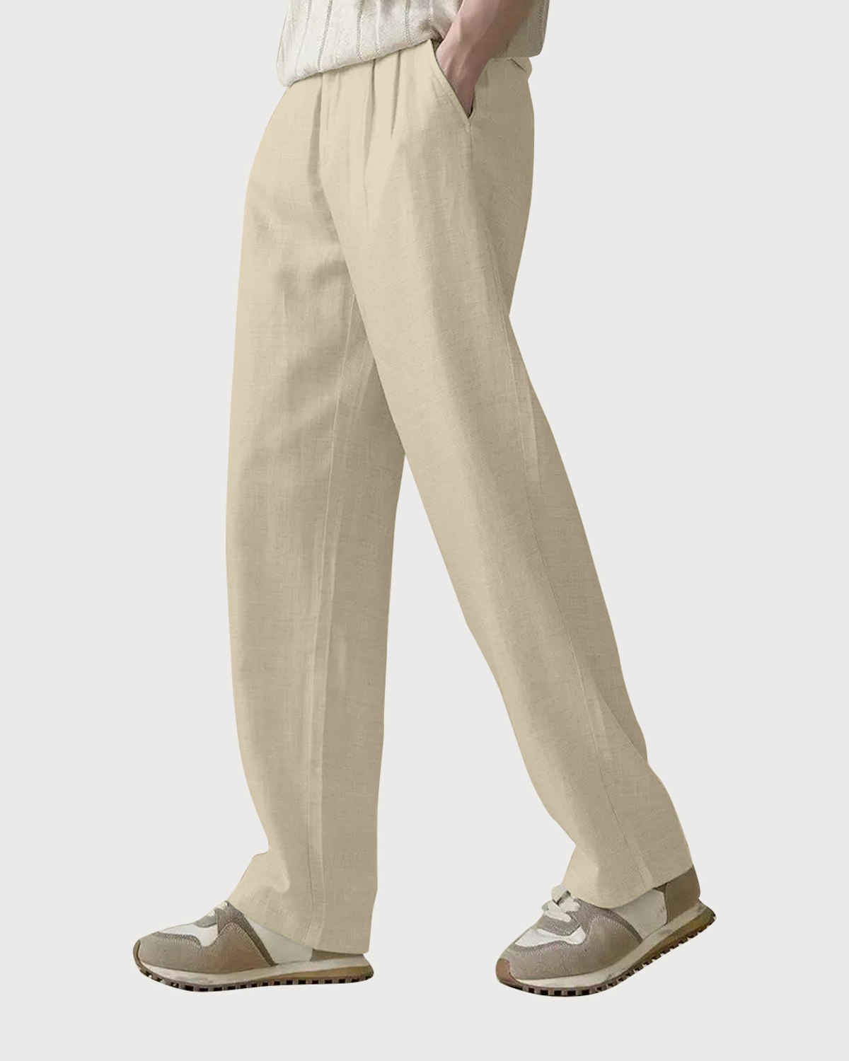 FTX Men's Solid Straight Fit Cotton Linen Trouser | Light Beige - 34