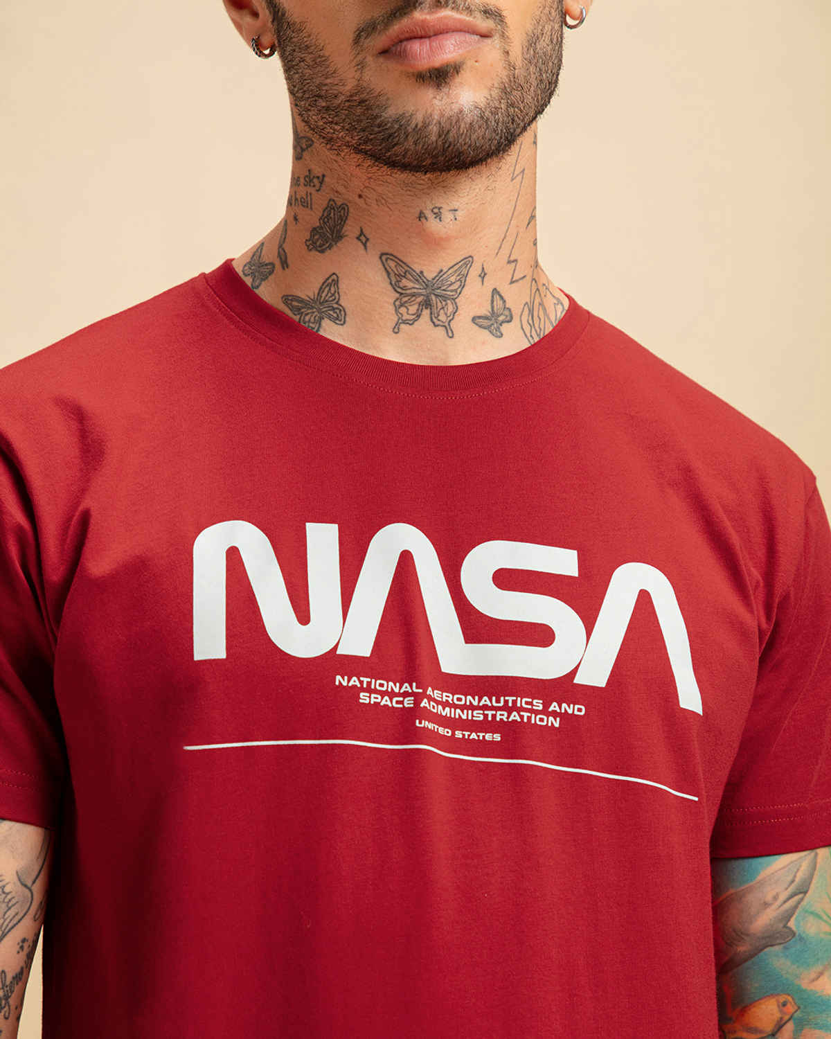 Bewakoof Official Nasa Merchandise Men's Spaced Nasa Typography T-shirt | Red | XL