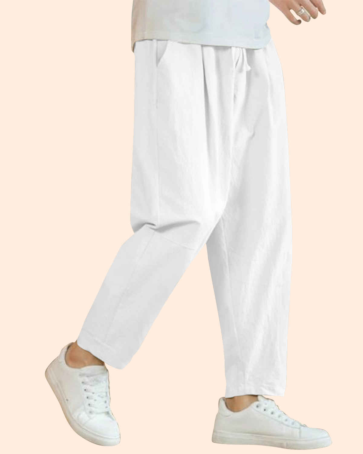 FTX Men's Solid Tapered Fit Cotton Linen Trouser | White - 34