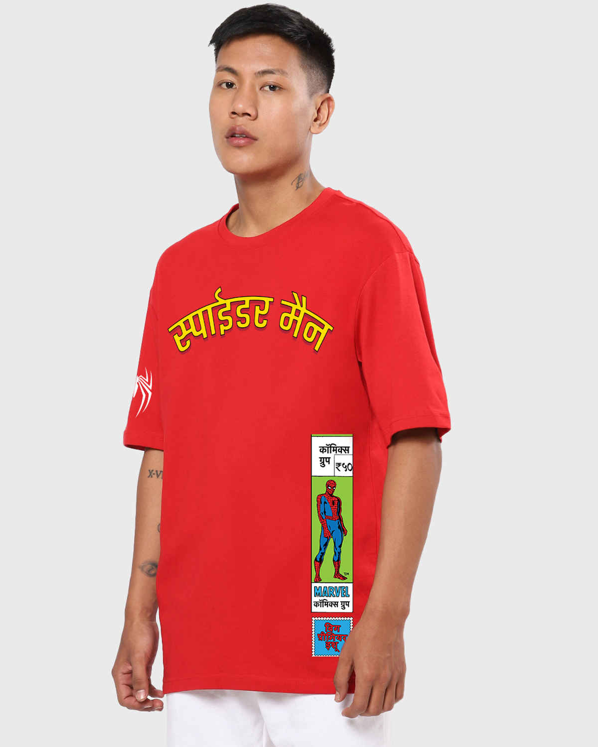 Bewakoof Men's Marvel Spiderman Truck Graphic Printed Oversized T-shirt | Bold Red - S