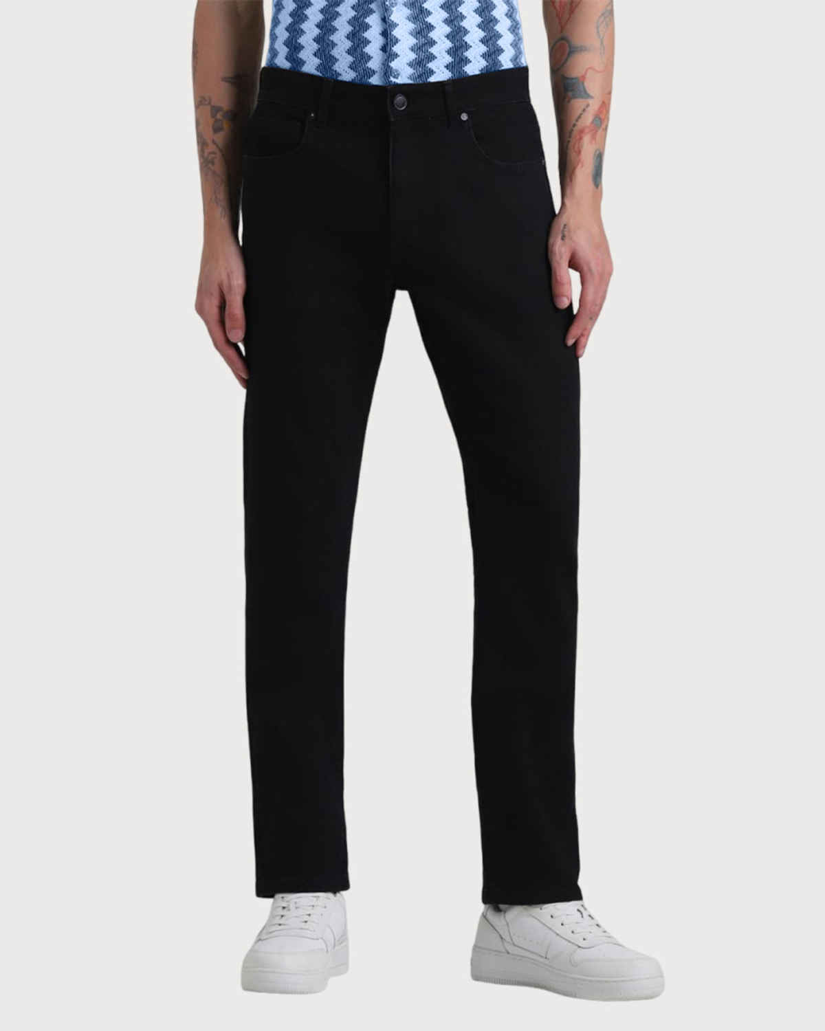 FTX Men Solid Denim Slim Fit Black Jeans | 30