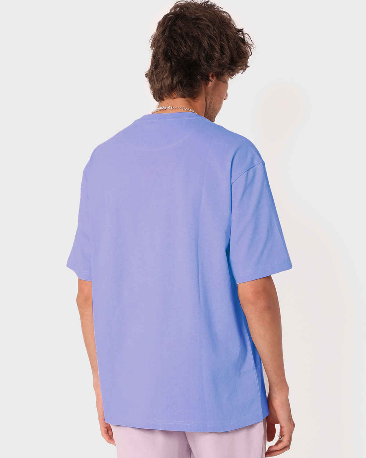 Bewakoof Men's Baby Lavender Calm Down Graphic Printed Oversized T-shirt | Purple | L