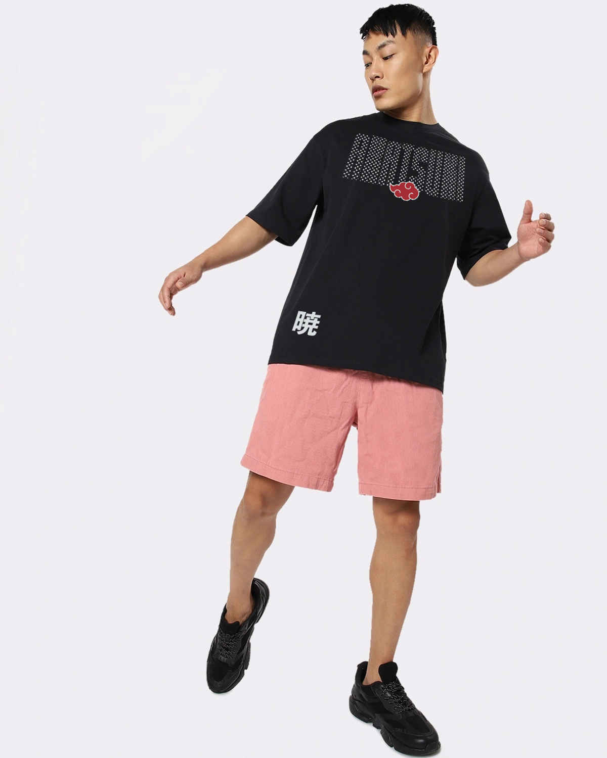 Bewakoof Men's Naruto Akatsuki Origin Graphic Printed Oversized T-shirt | Jet Black - L