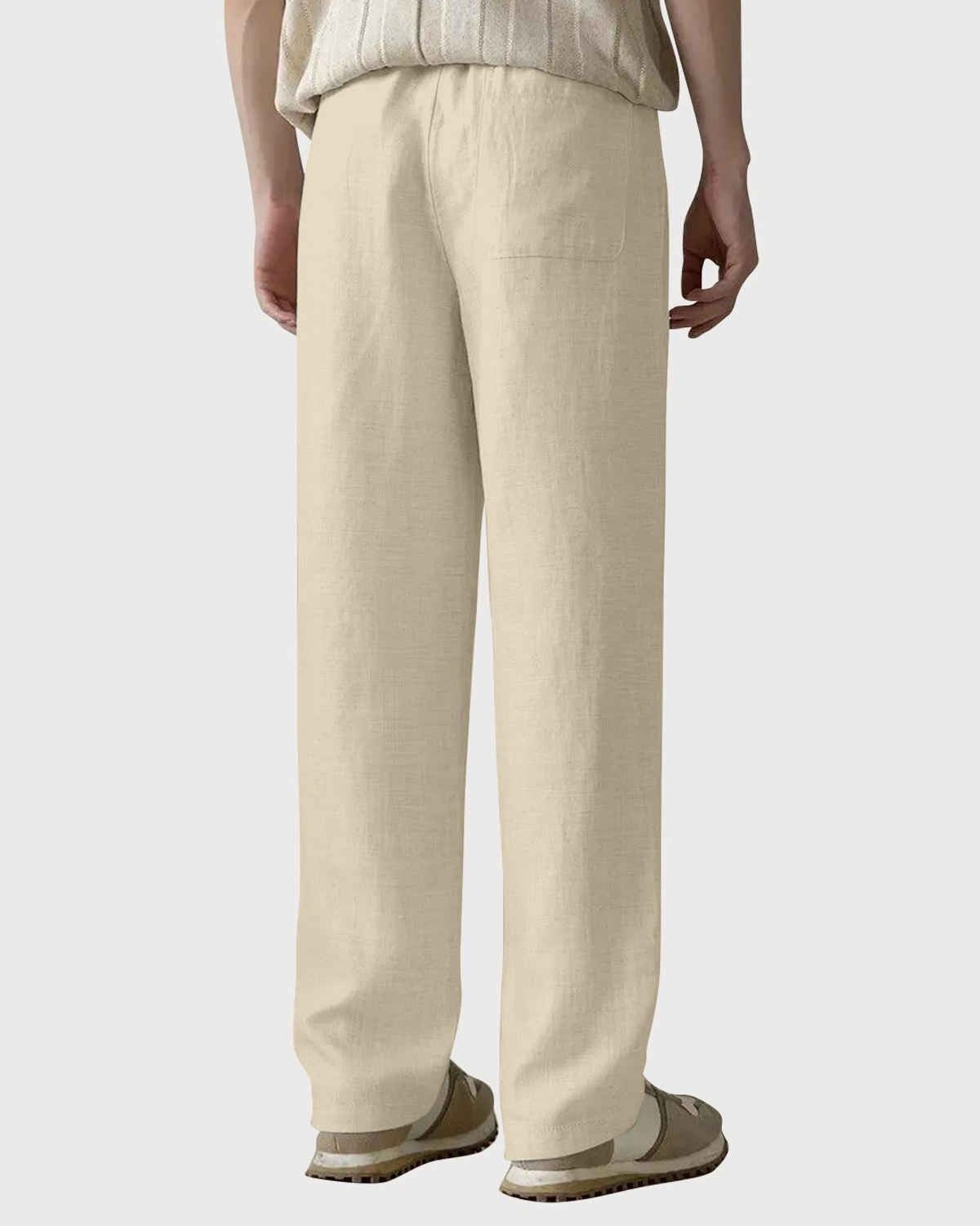 FTX Men's Solid Straight Fit Cotton Linen Trouser | Light Beige - 34
