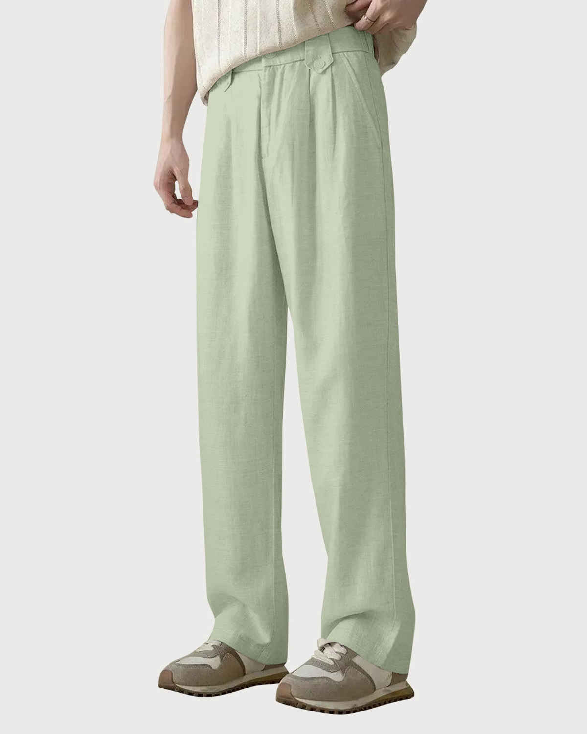 FTX Men's Solid Straight Fit Cotton Linen Trouser | Light Olive - 32