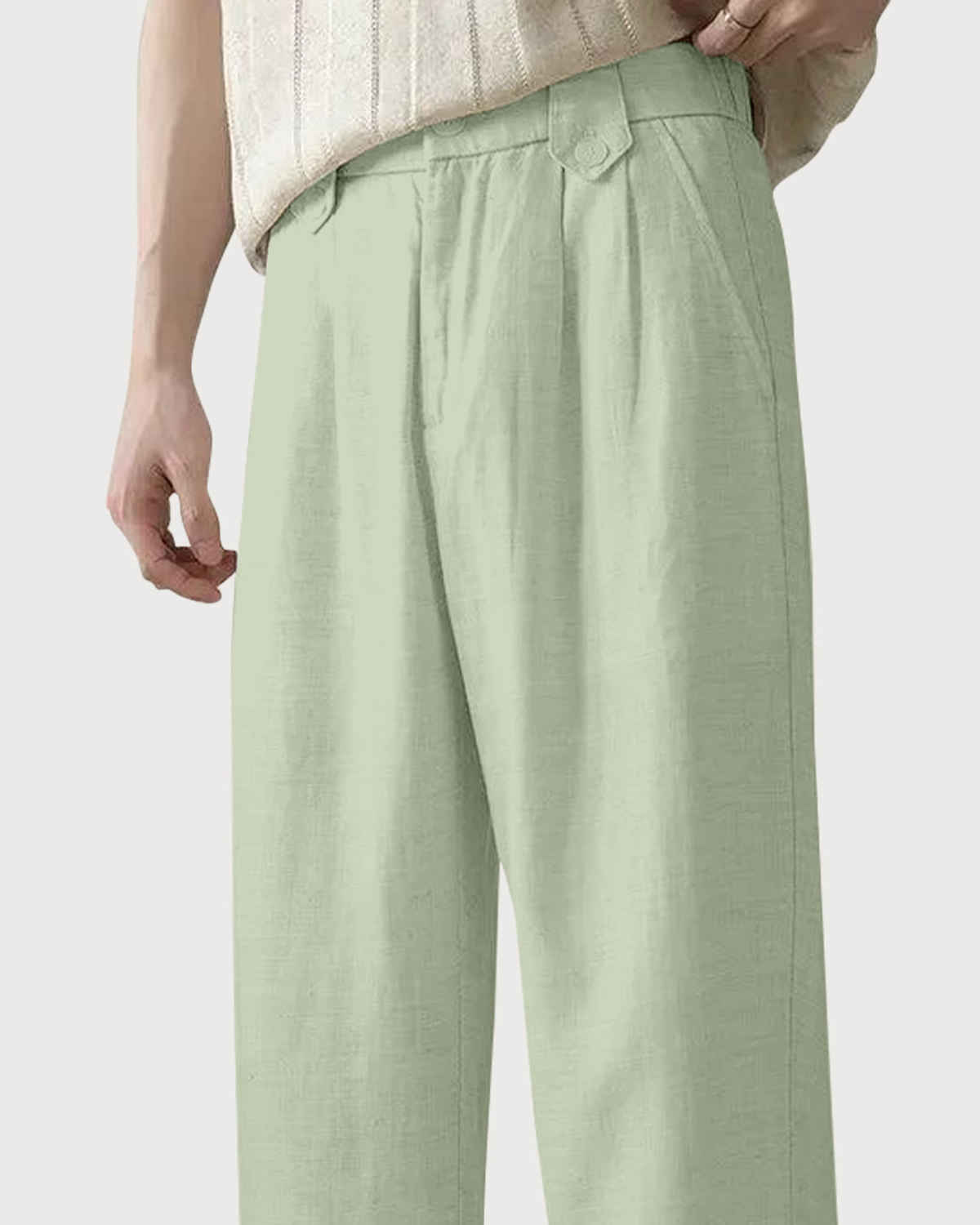 FTX Men's Solid Straight Fit Cotton Linen Trouser | Light Olive - 30