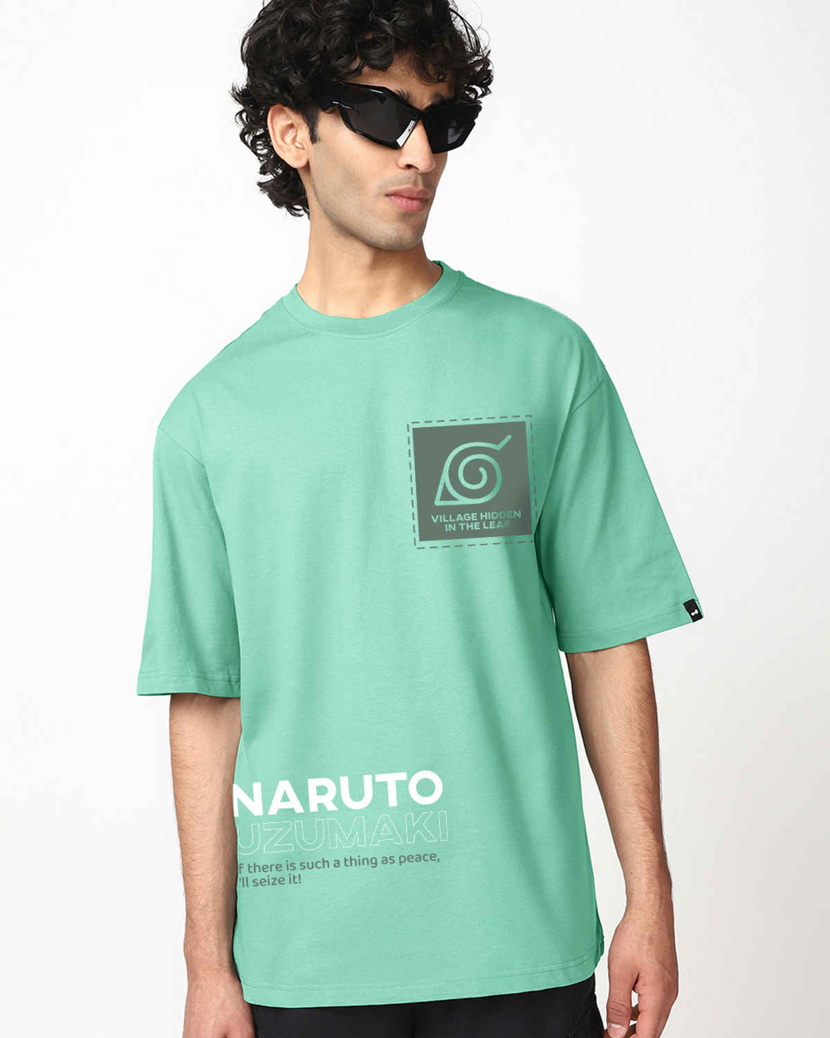 Bewakoof Men's Naruto Naruto Graphic Printed Oversized T-shirt | Granite Green - M