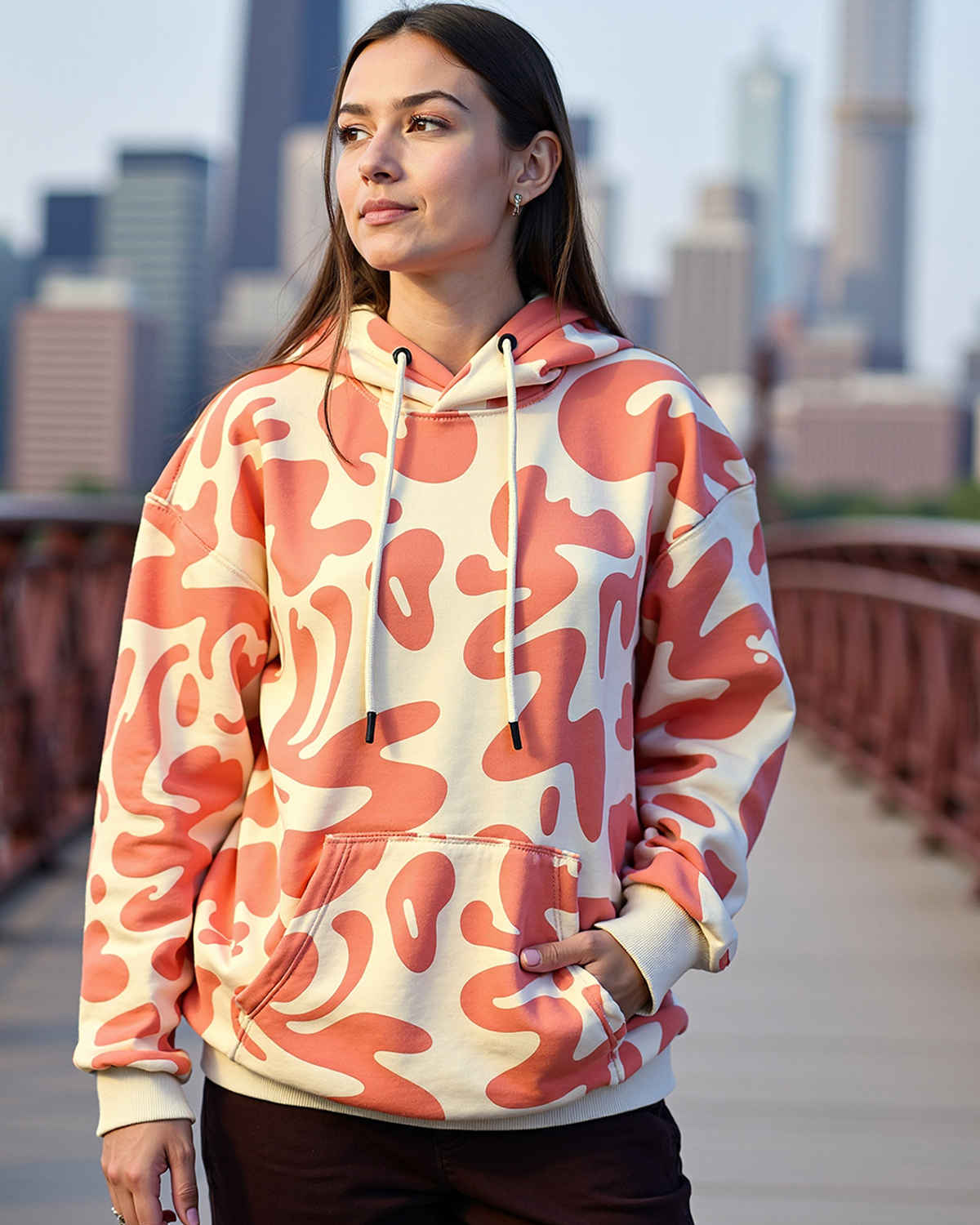 Bewakoof Women's | Beige - & Over Printed Oversized Hoodies | Orange - M