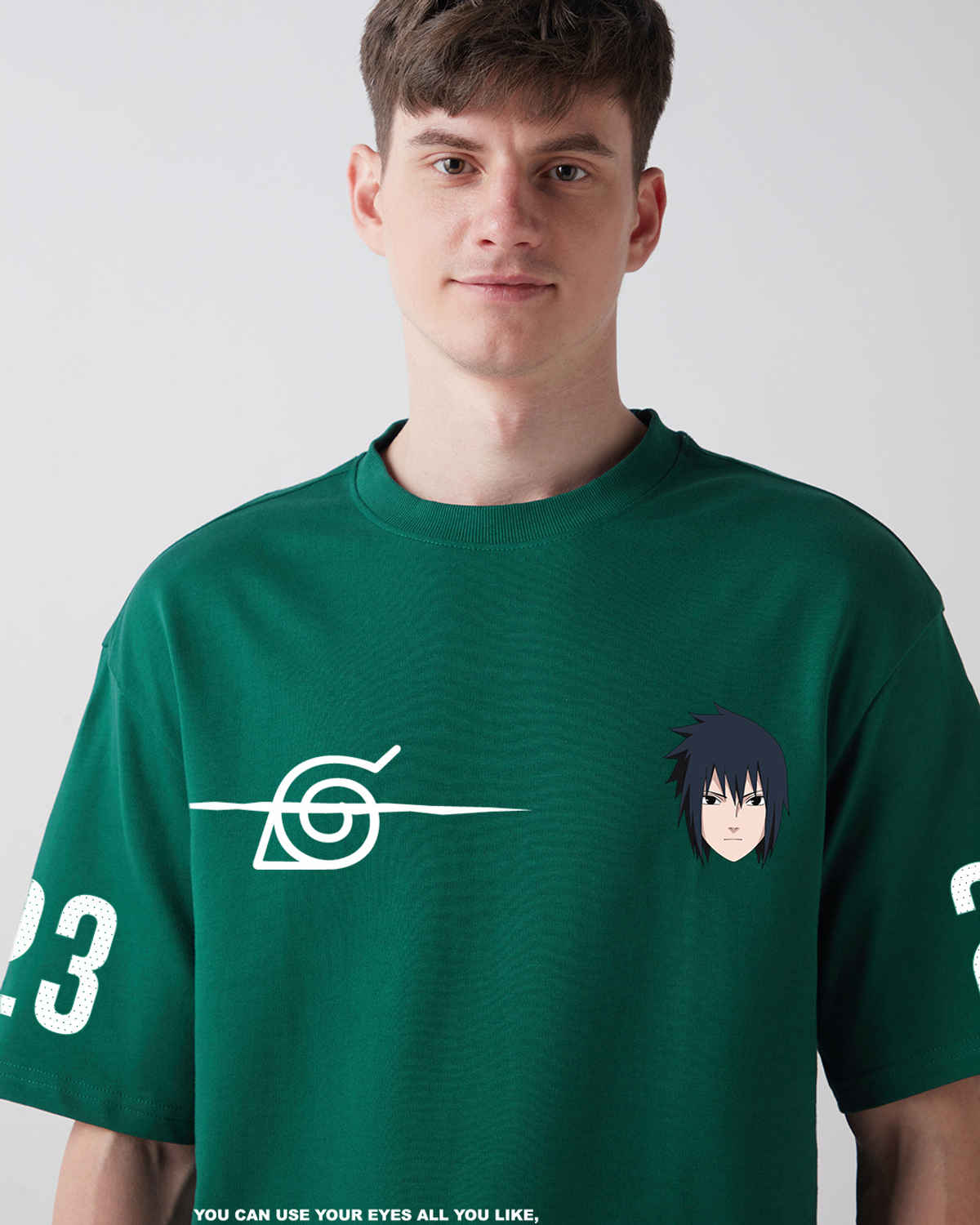 Bewakoof Men's Naruto Sasuke Graphic Printed Oversized T-shirt | Green - XL