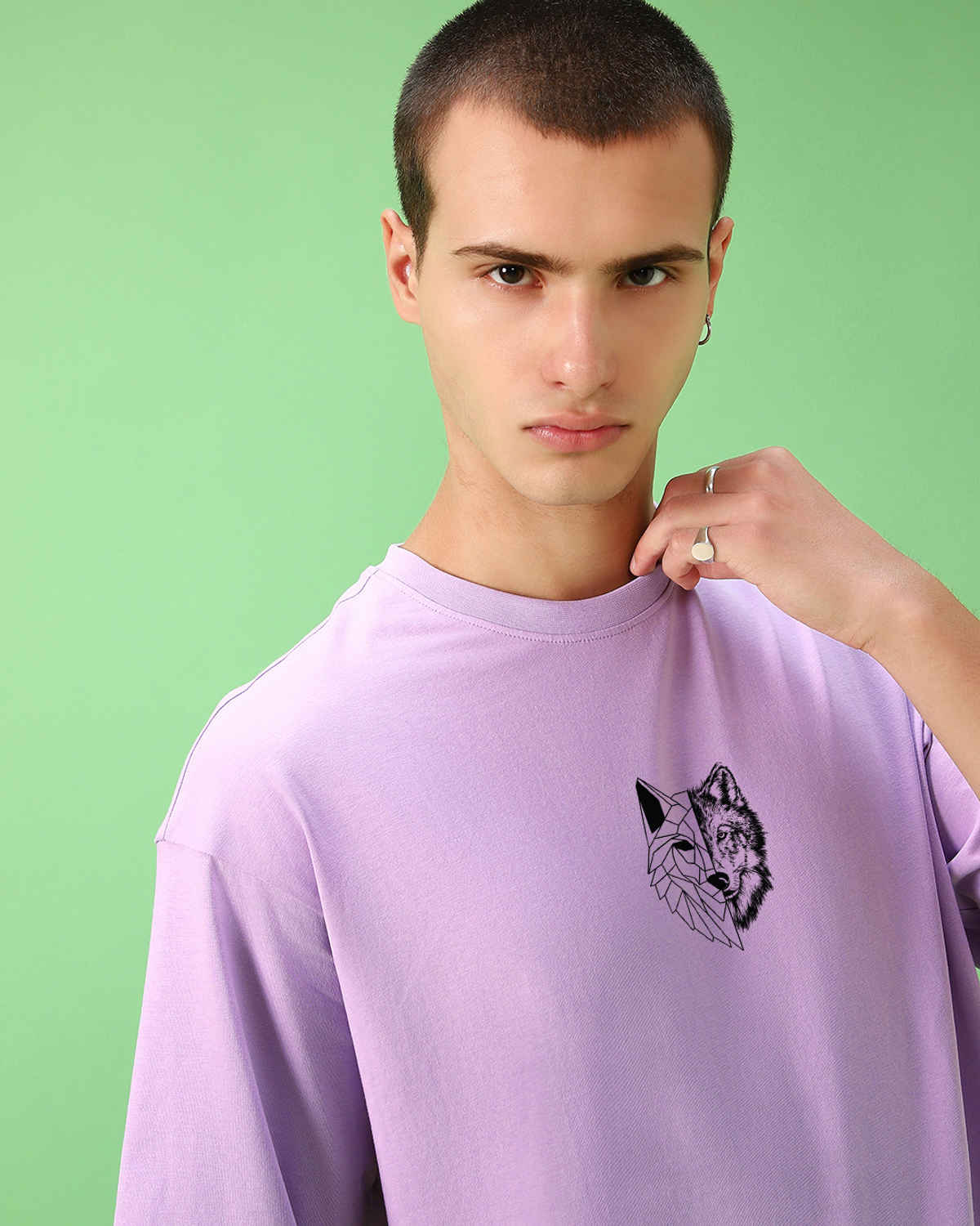 Bewakoof Men's Beast Within Graphic Printed Oversized T-shirt | Purple | XL