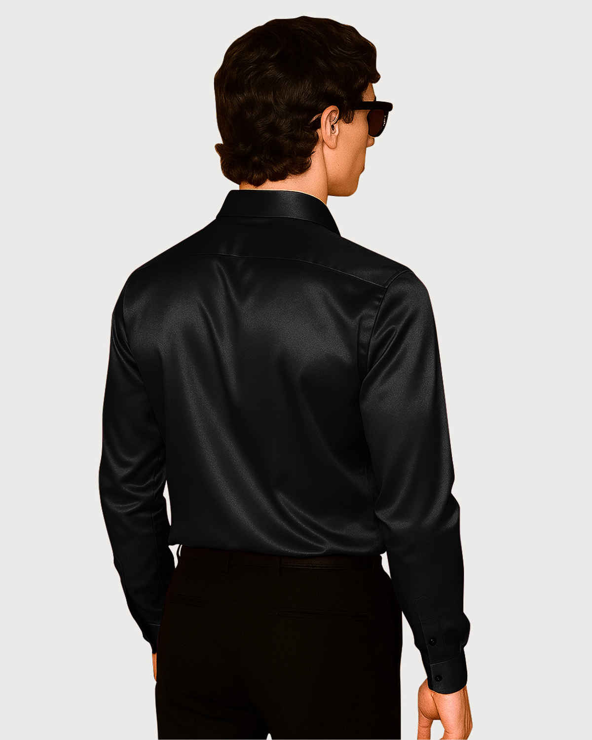 Men's Satin Full Sleeve Spread Collar Solid Polyester Regular Fit Shirt - Black, S