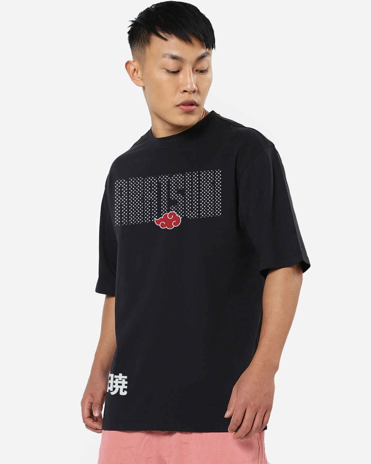 Bewakoof Men's Naruto Akatsuki Origin Graphic Printed Oversized T-shirt | Jet Black - L