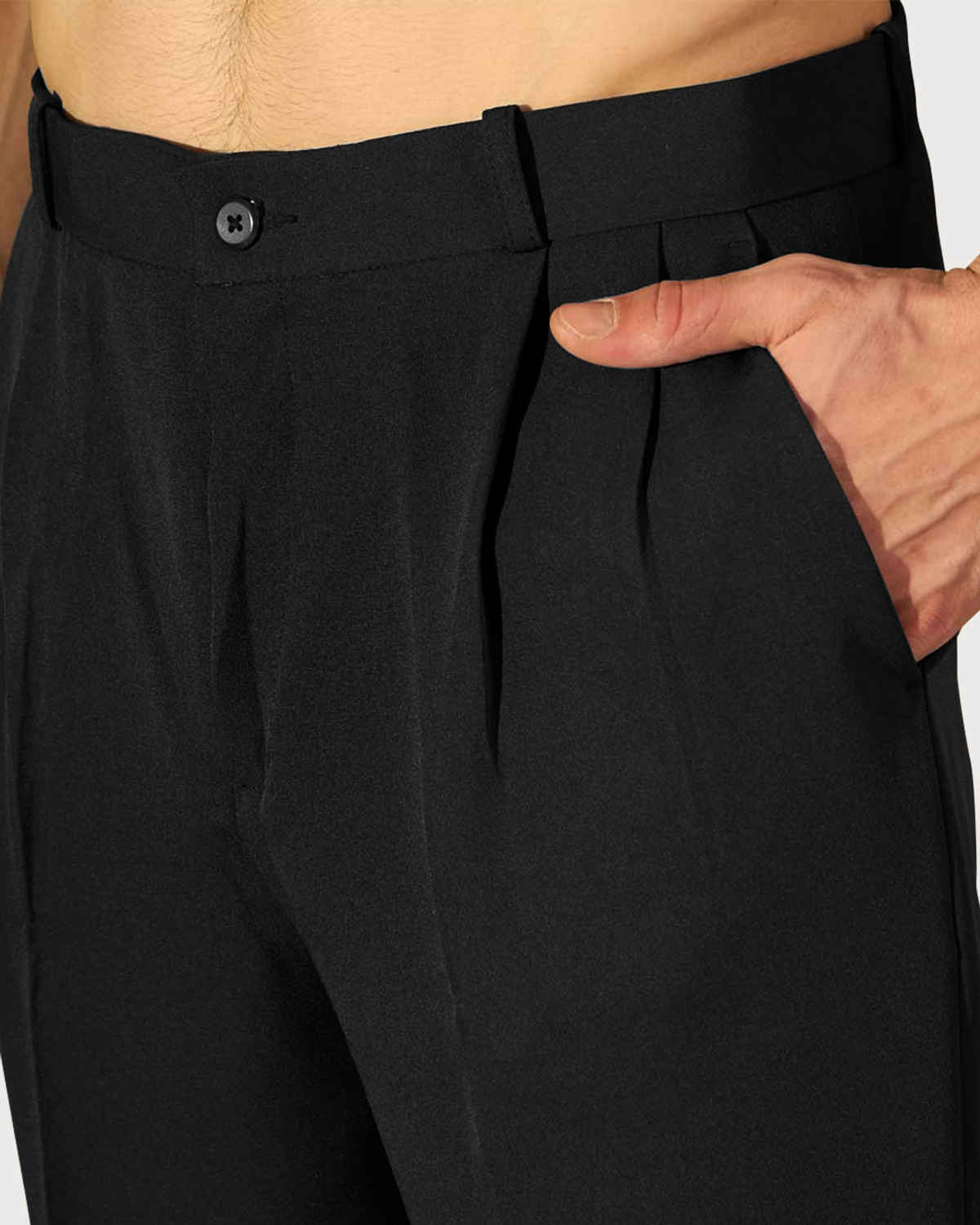 FTX Men's Solid Baggy & Straight Fit Polyester Trouser | Black - 30