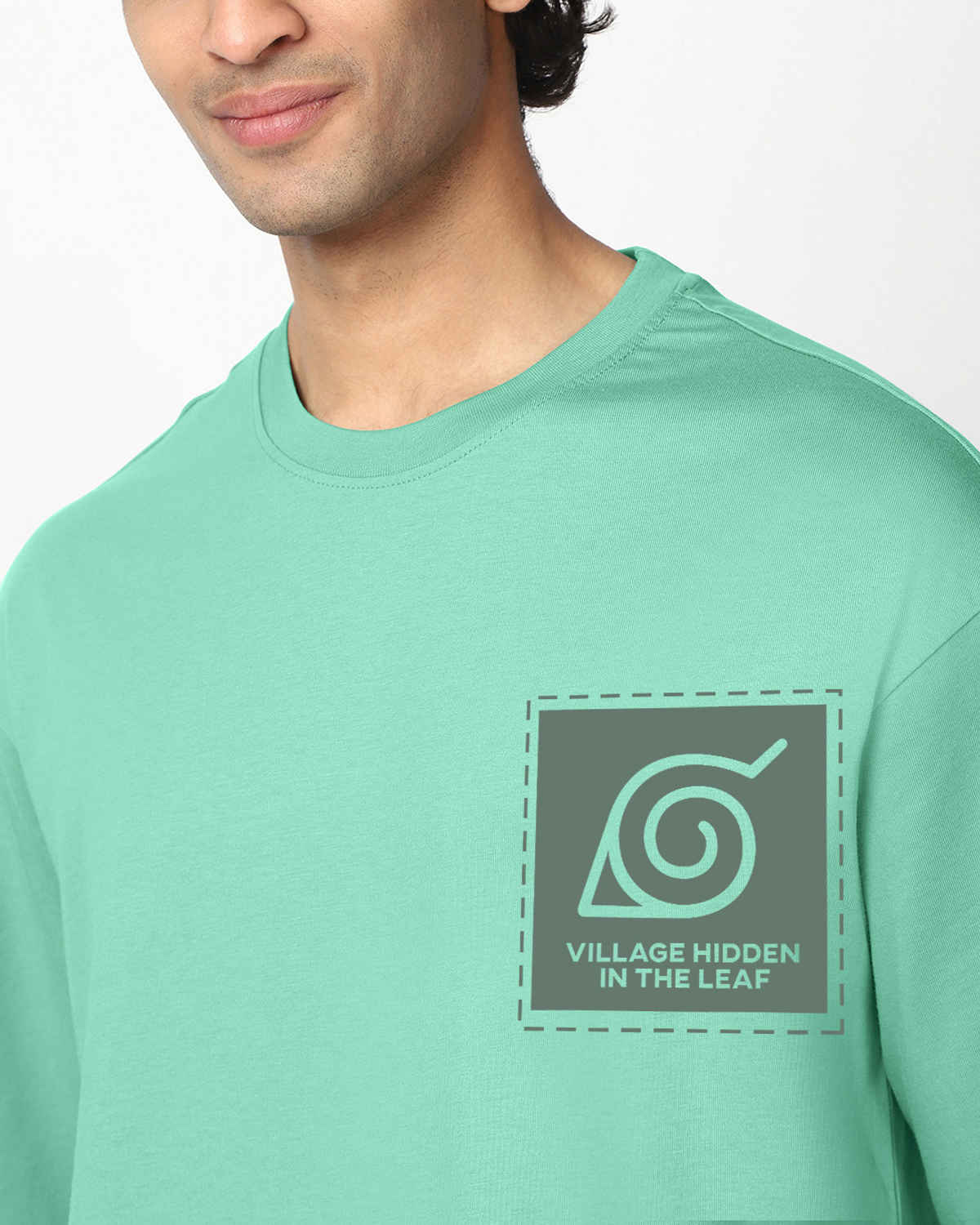 Bewakoof Men's Naruto Naruto Graphic Printed Oversized T-shirt | Granite Green - M