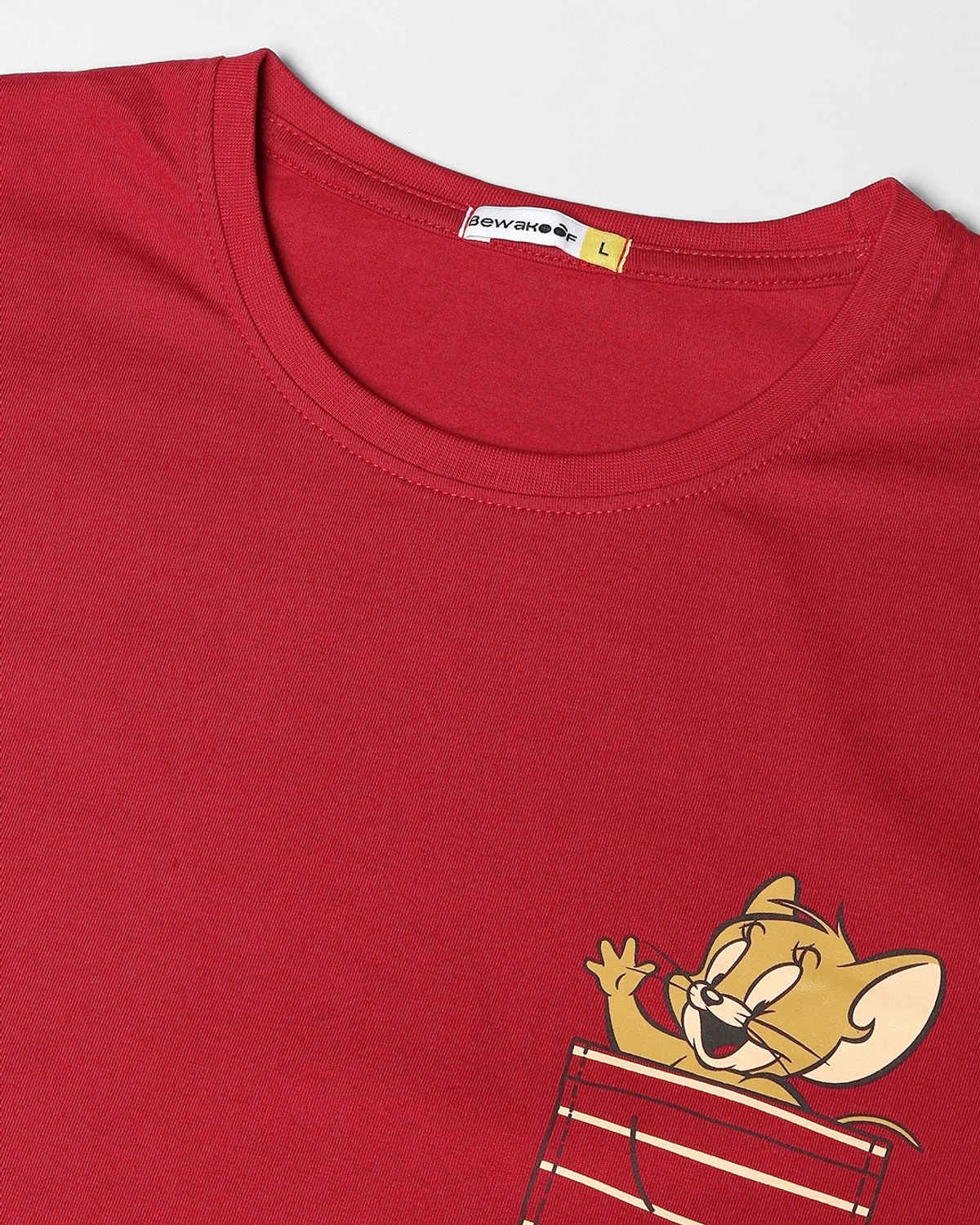 Bewakoof Tom & Jerry Merchandise Men's Red Pocket Jerry Graphic Printed T-shirt - L