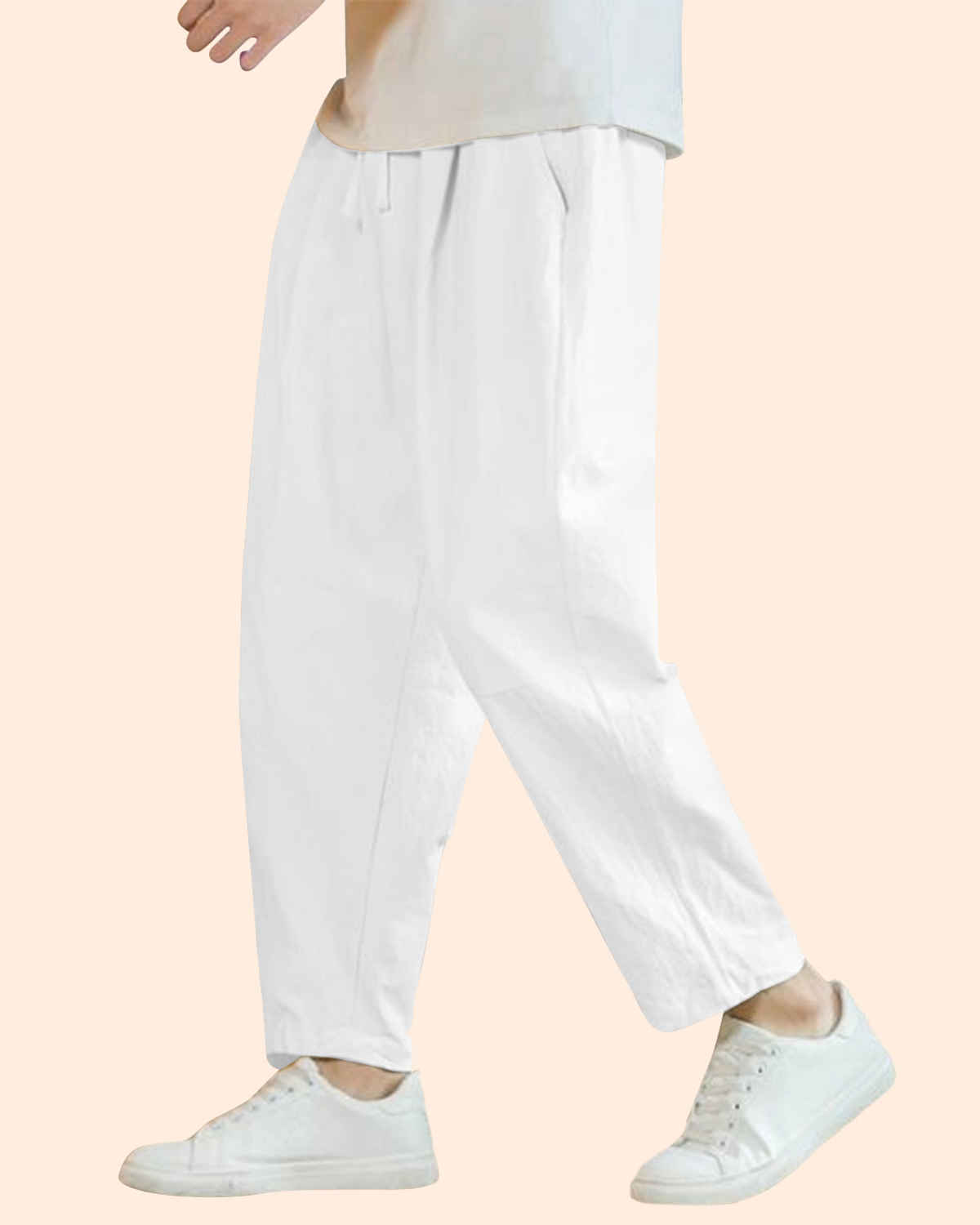 FTX Men's Solid Tapered Fit Cotton Linen Trouser | White - 32