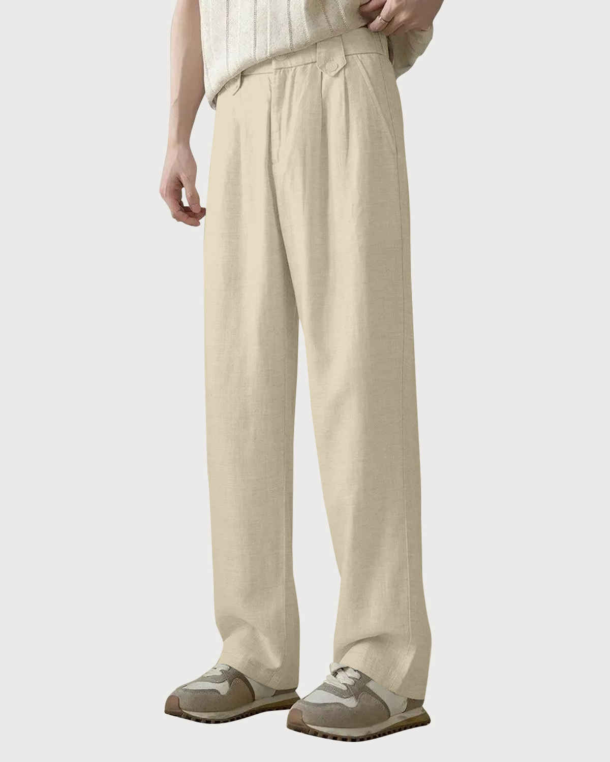 FTX Men's Solid Straight Fit Cotton Linen Trouser | Light Beige - 28