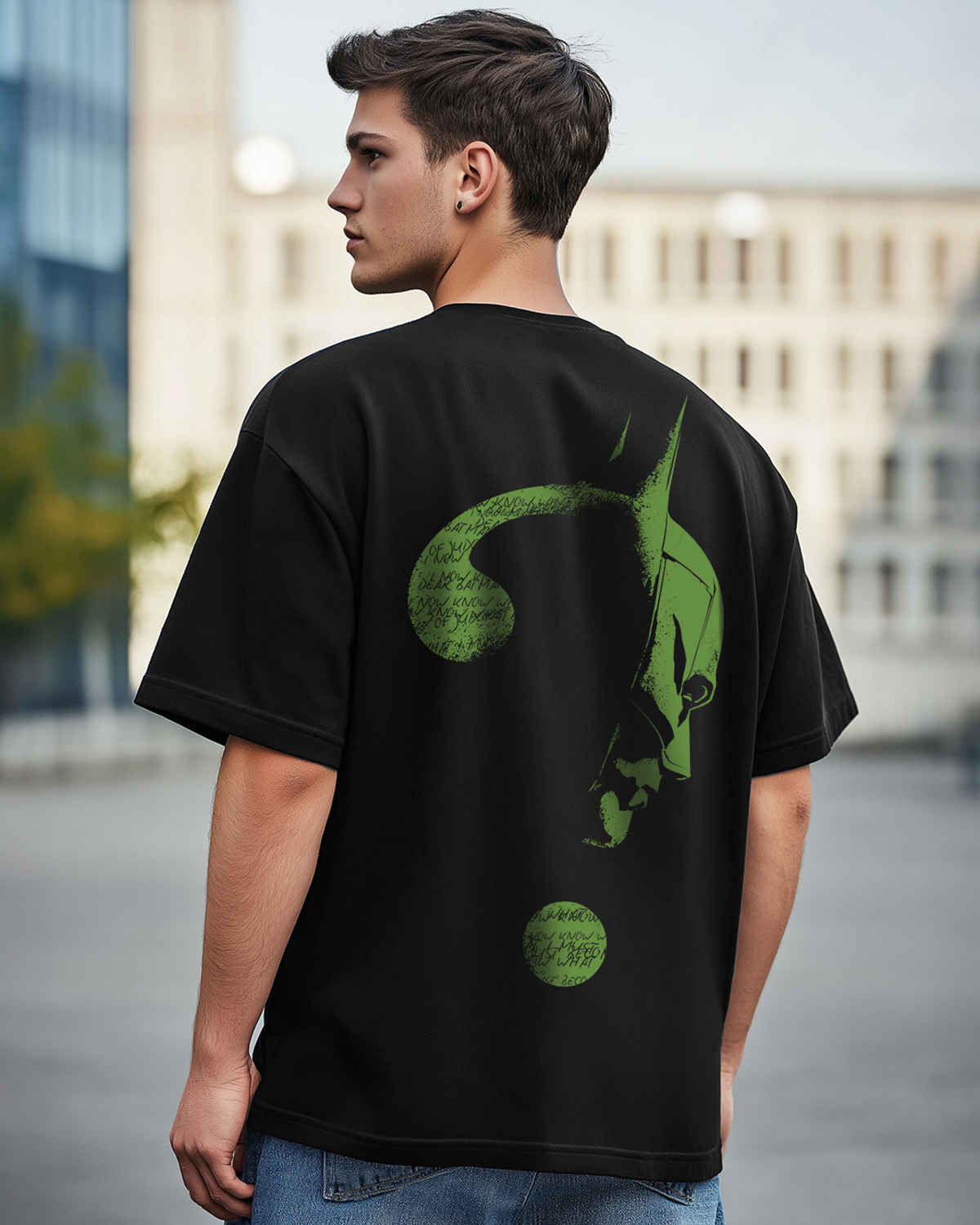 Bewakoof Official DC Merchandise Men's Batman Riddle Graphic Printed Oversized T-shirt | Black | S