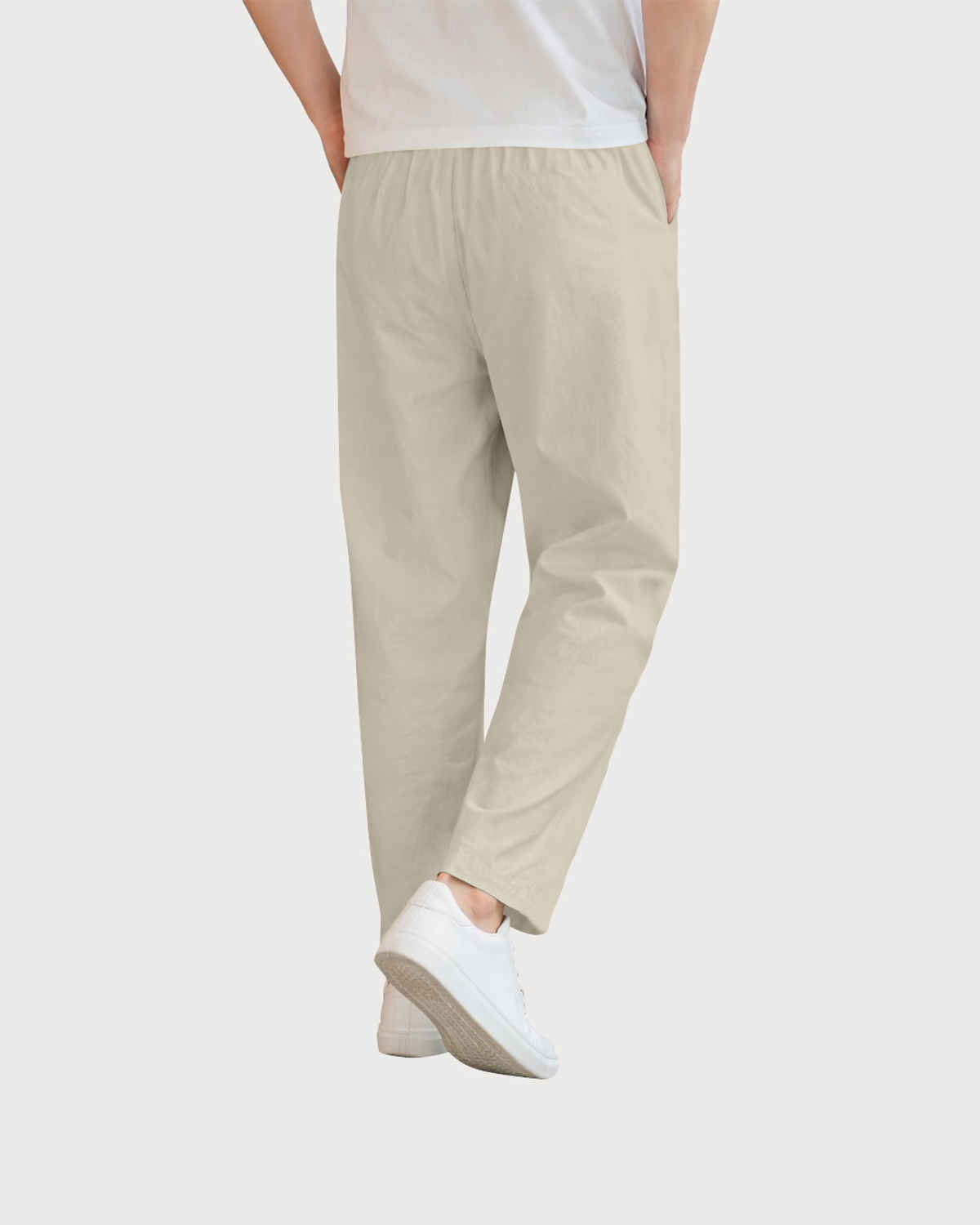 FTX Men's Solid Tapered Fit Cotton Linen Trouser | Dark Beige - 32