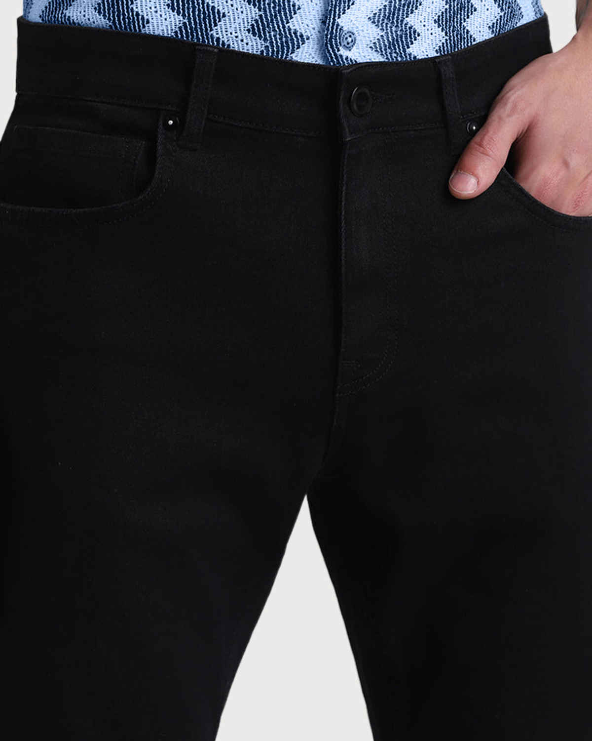 FTX Men Solid Denim Slim Fit Black Jeans | 30