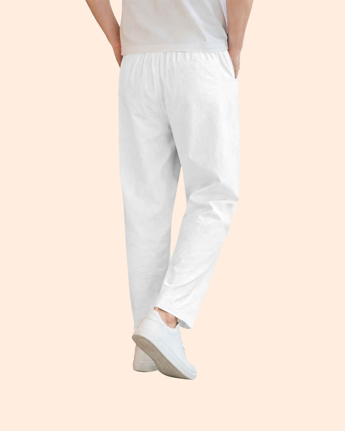 FTX Men's Solid Tapered Fit Cotton Linen Trouser | White - 32