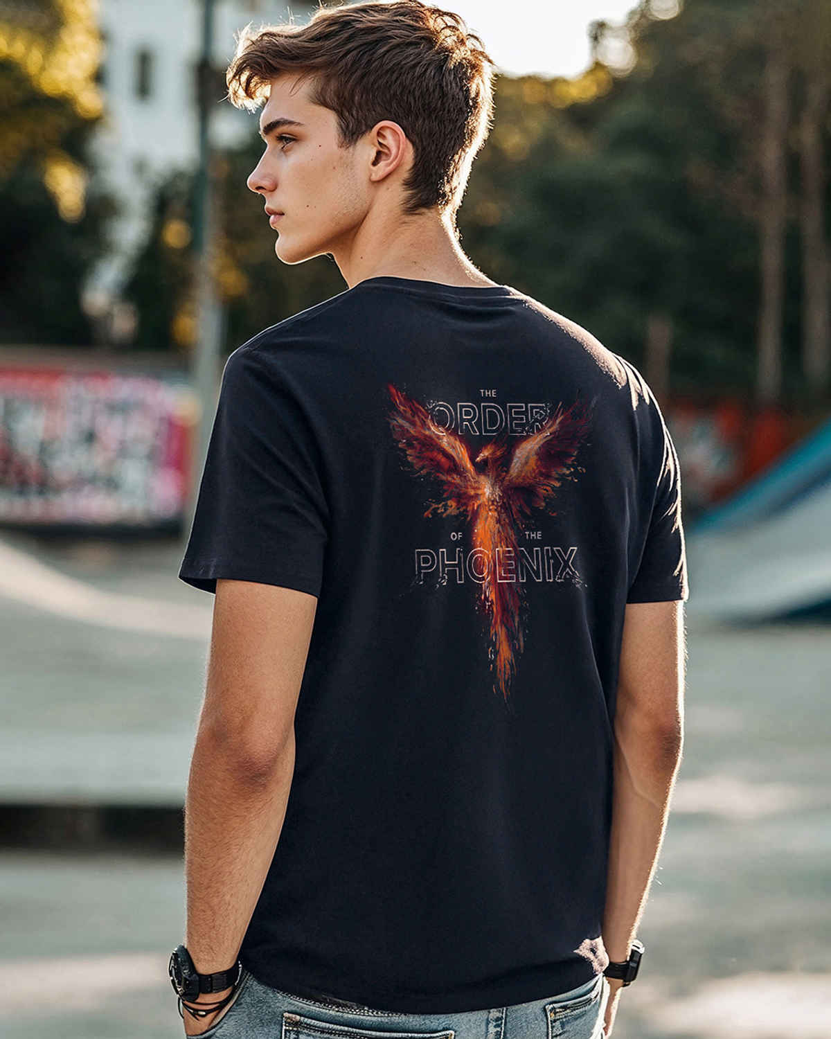 Bewakoof Harry Potter Merchandise Men's Order of the Phoenix Graphic Printed T-shirt | Blue - XL
