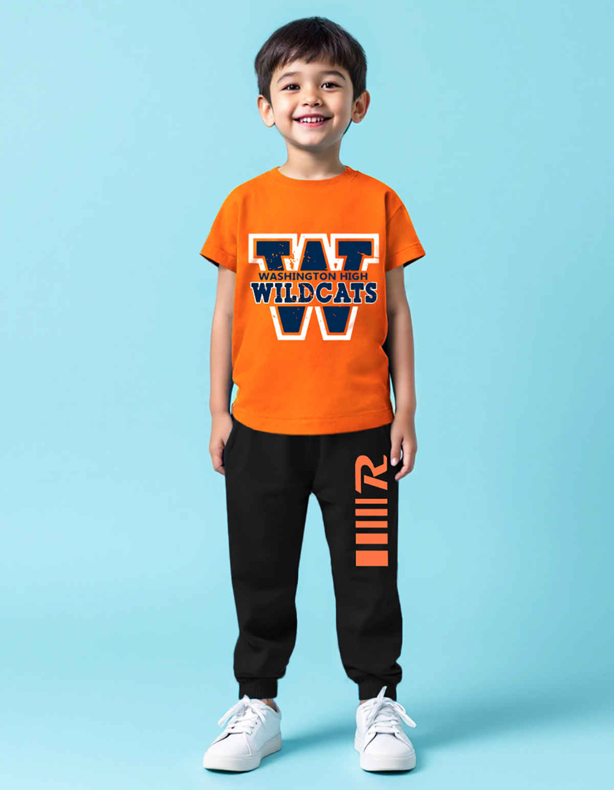 Trampoline Boy's Topwear Printed Clothing Set | TRM-TTP-150 | Orange, Black | 5-6 Years