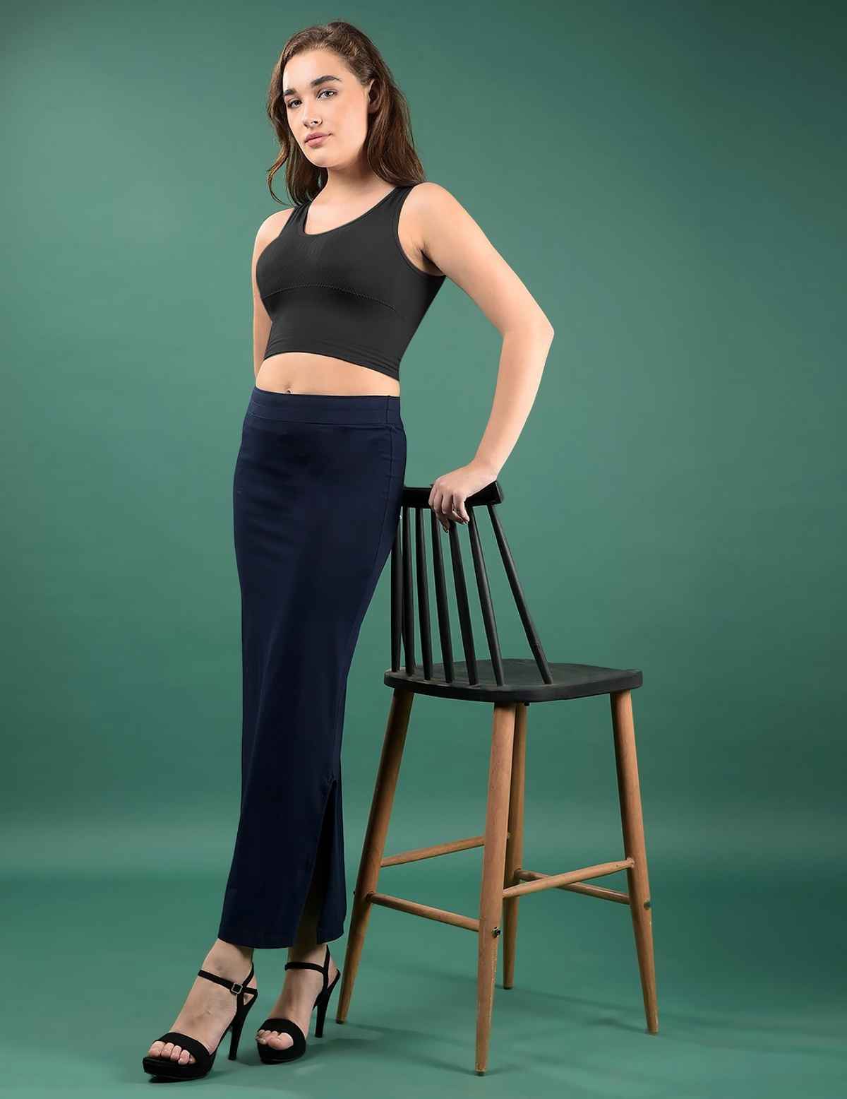 Dollar Missy Women's Cotton Four Way Stretchable Shapewear for Saree | Navy Blue