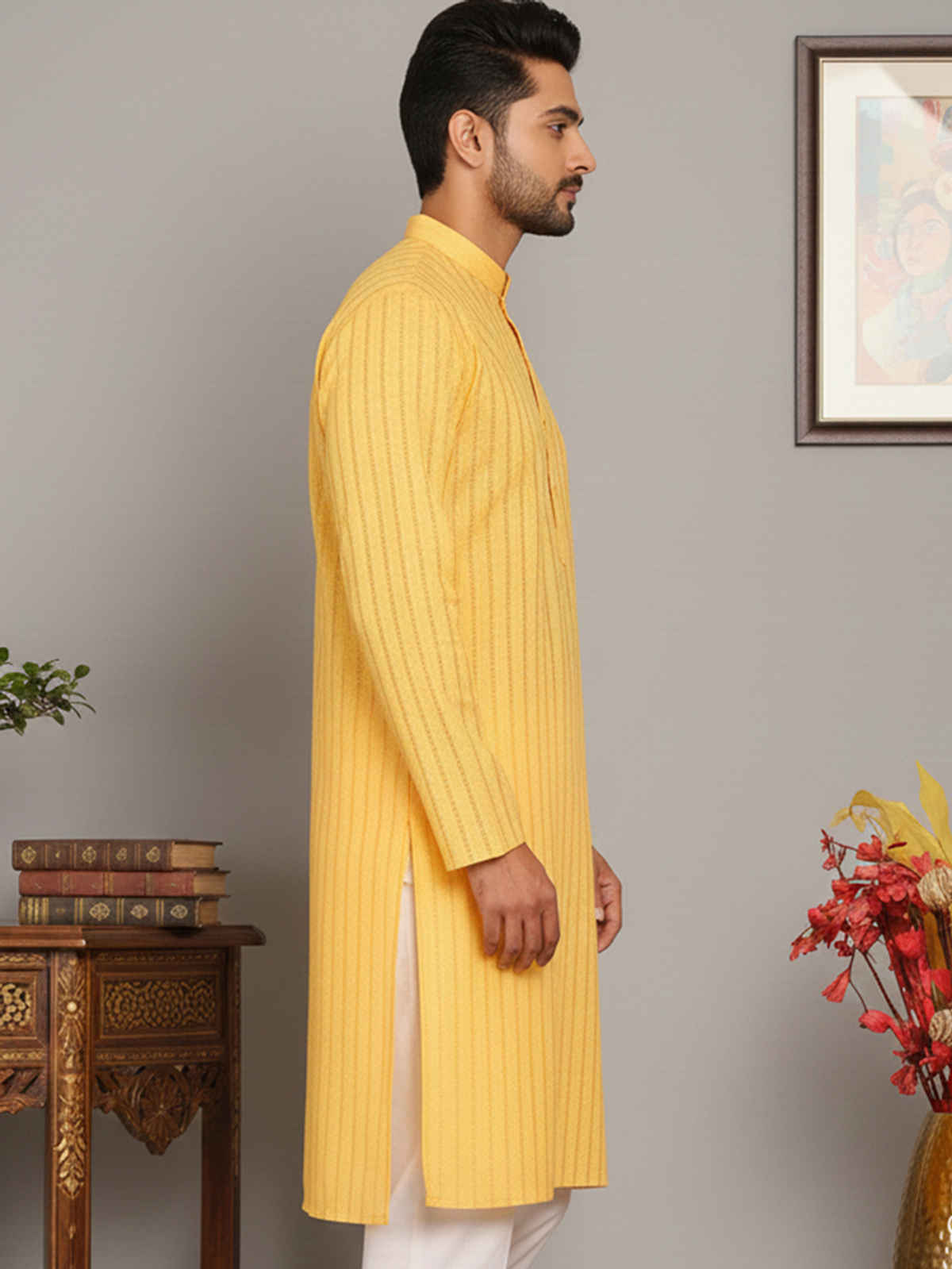 Jompers Men's Kurta | Yellow - L