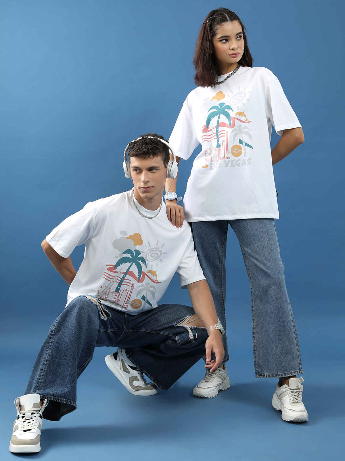 Highlander Unisex Graphic Printed Drop-Shoulder Sleeves Oversized T-Shirt | White - XL