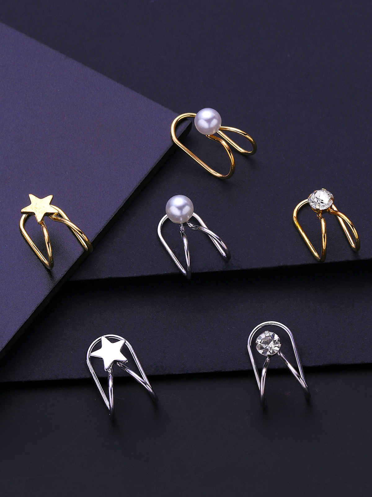 Yellow Chimes Gold-Toned Contemporary Studs Ear Cuffs