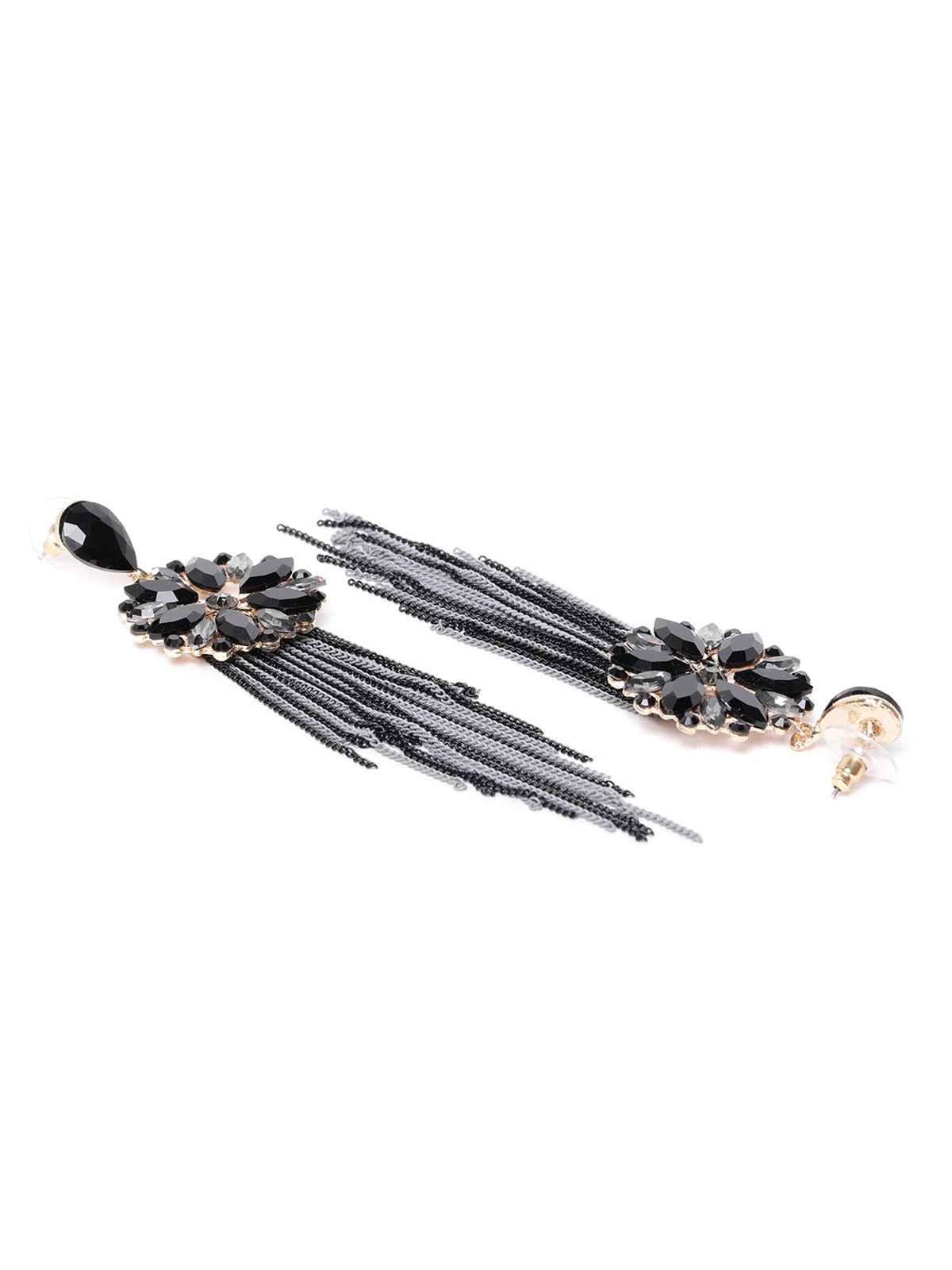 Youbella Crystal Tassel Handmade Earrings For Girls And Women (Black)(Ybear - 32836)