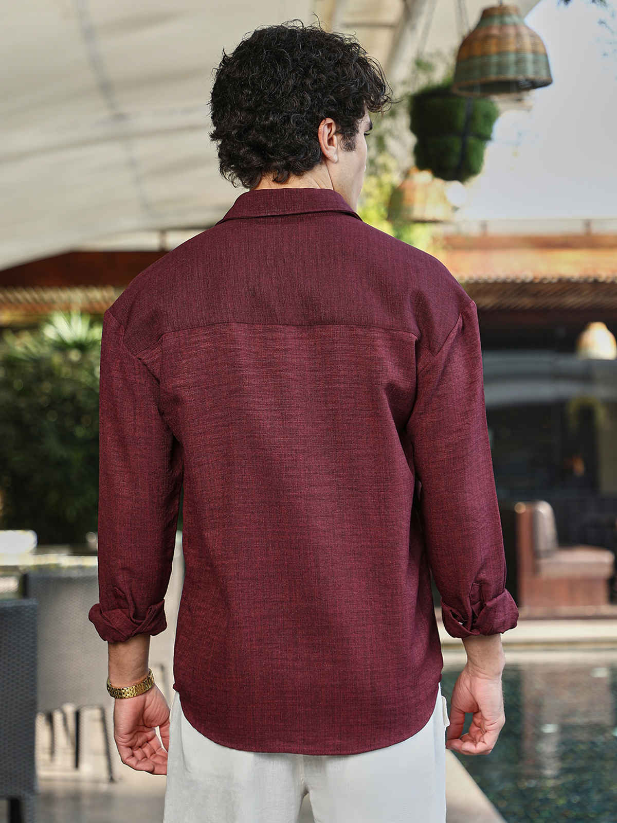 Campus Sutra Men's Modular Solid Oversized Shirt | Wine Red - XL