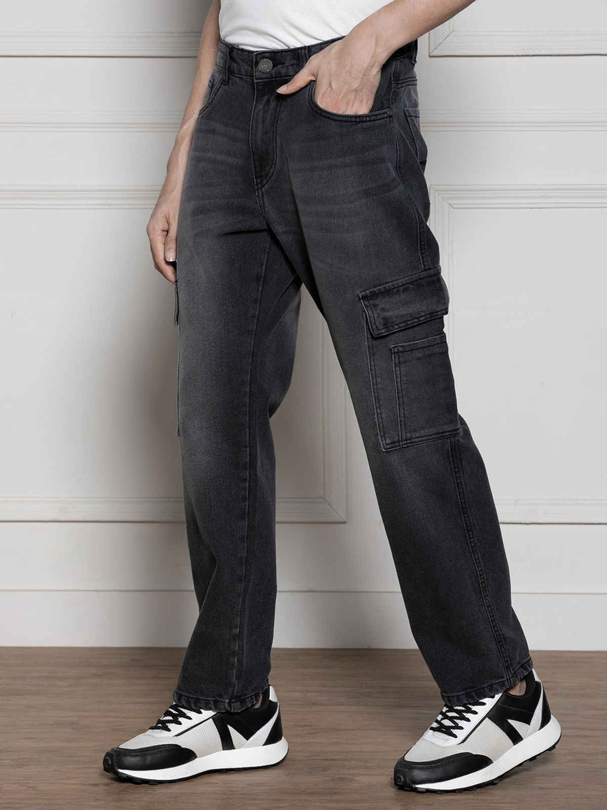 Dennis Lingo Men's Relaxed Fit Clean Look Cargo Styles Light Fade Jeans | Dark Grey - 30