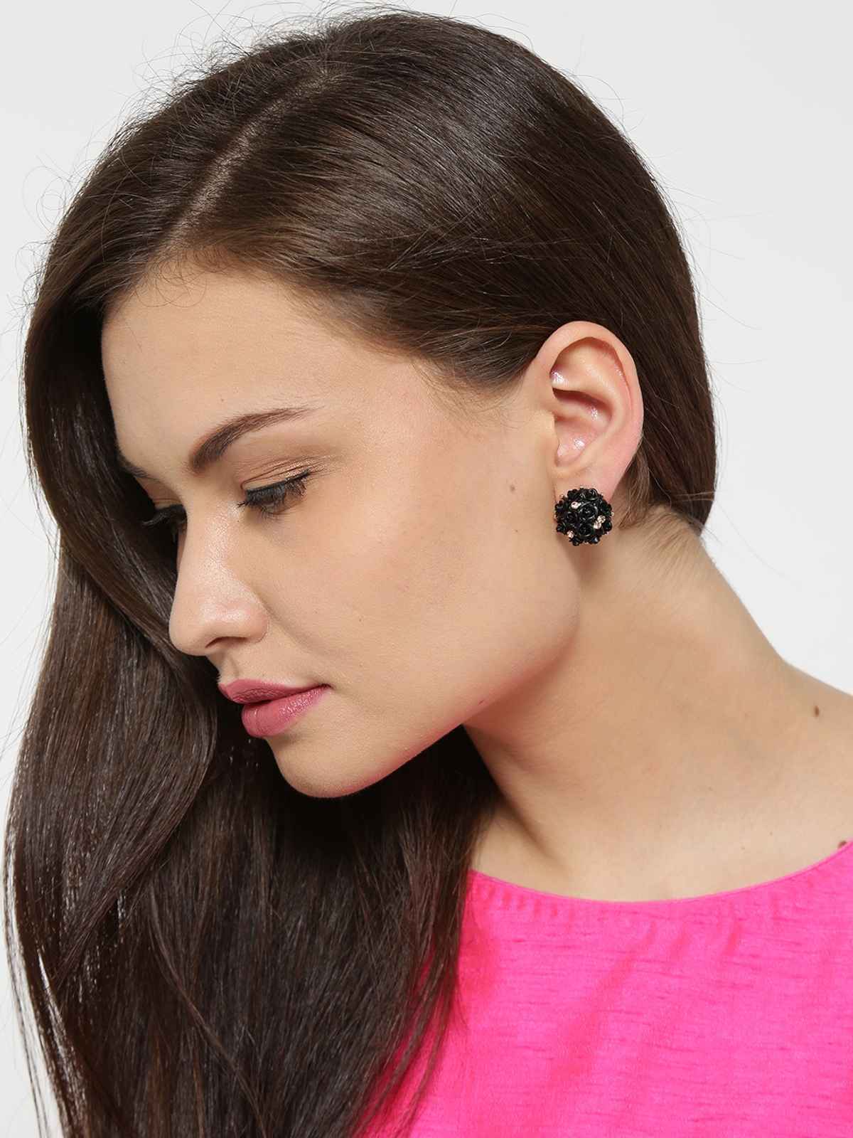 Youbella Fashion Jewellery Rose Shape Stud Earrings For Girls And Women (Black)(Ybear - 31674)