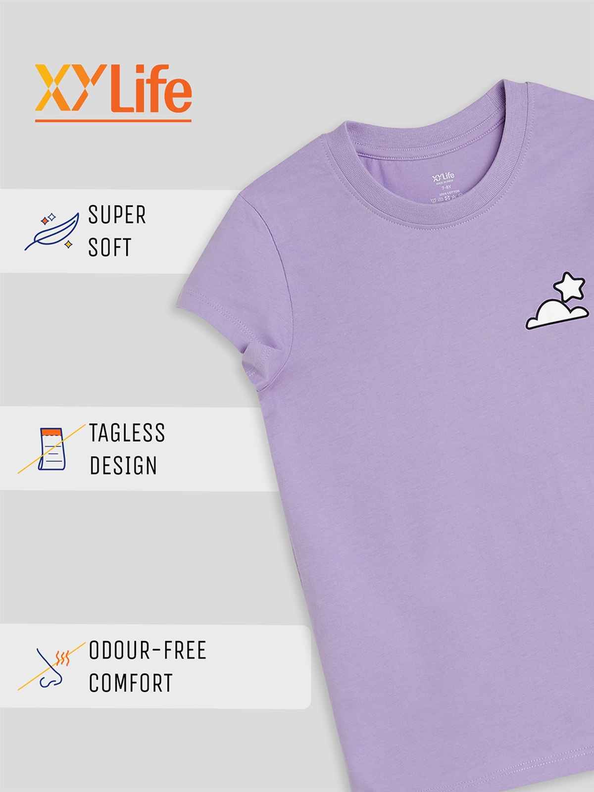 XY Life Girl's Playmate Intelliease Combed Cotton T-shirt | Star Cloud - 11 to 12 years