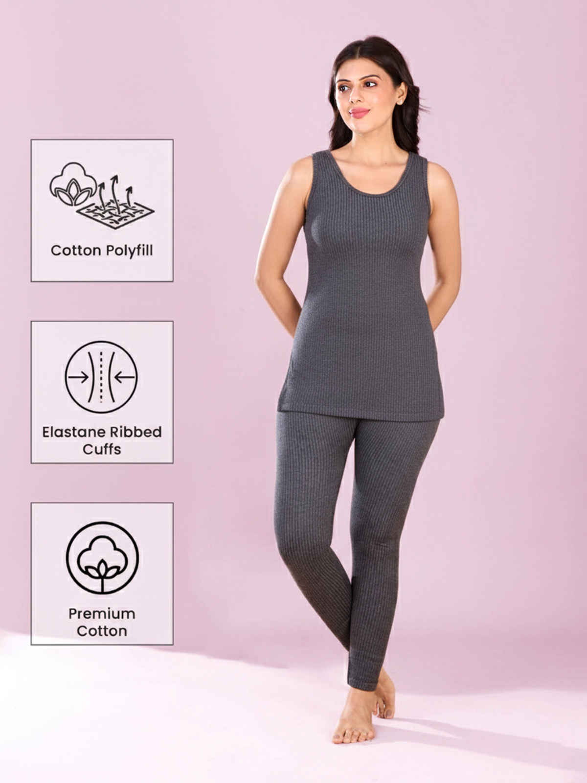 Lux Inferno Sleeveless Thermal Top for Women | Charcoal | 85 | Size M