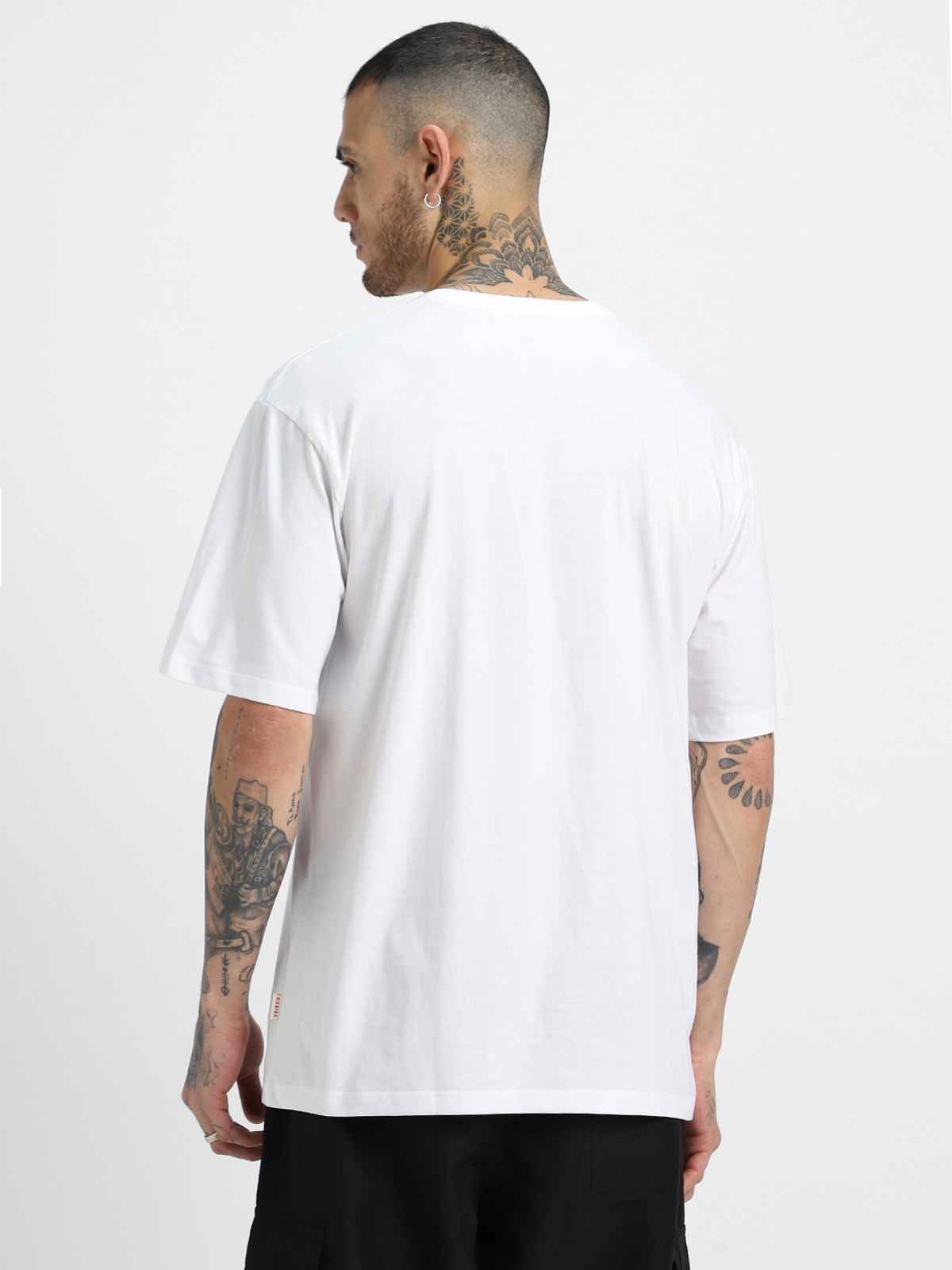 Veirdo Pure Cotton Oversized Fit Round Neck White T-Shirt For Men - XXL