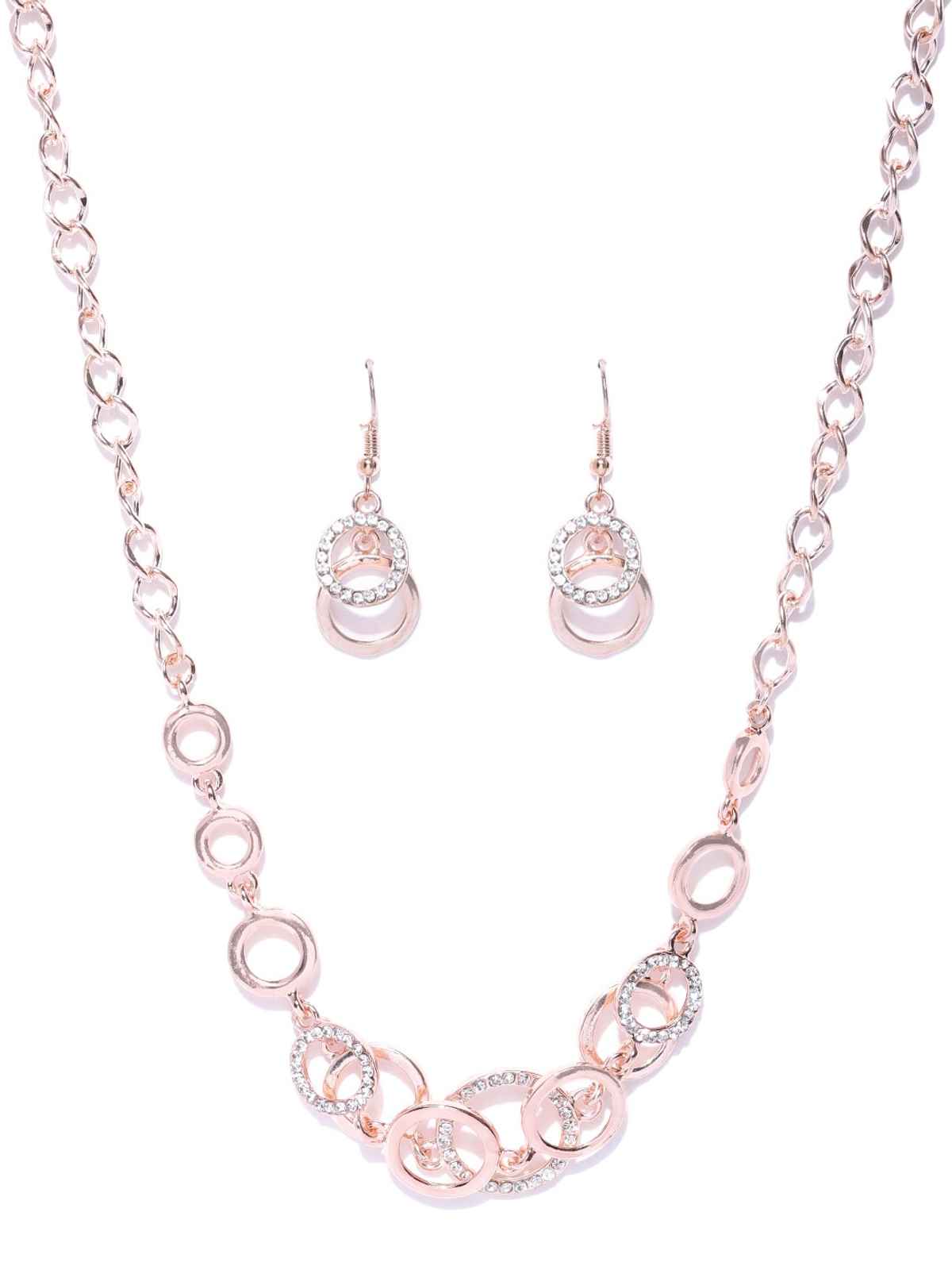 YouBella Rose Gold-Plated Stone-Studded Jewellery Set (YBNK - 5746)