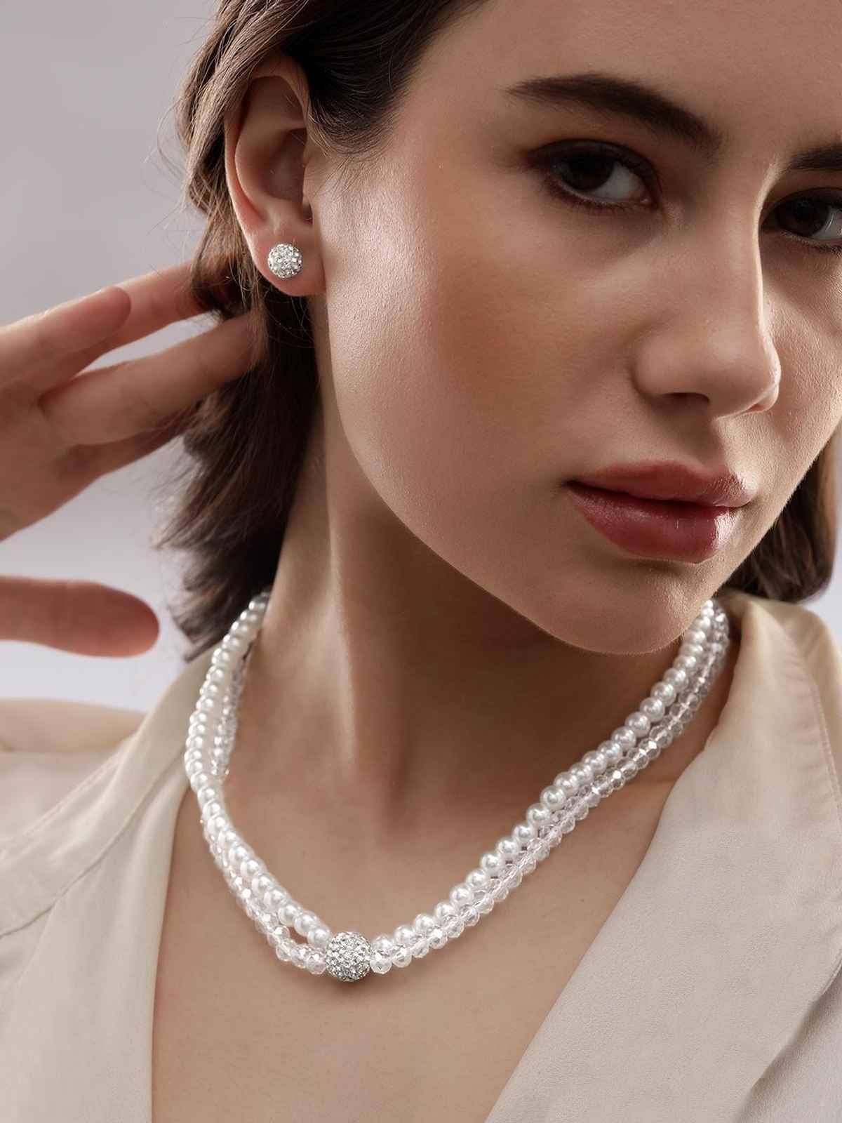 Rubans Crystal Beaded Double Layered Jewellery Set