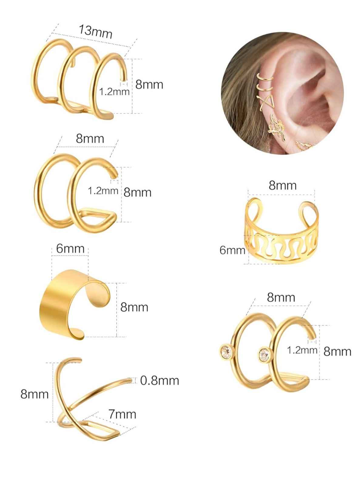 YouBella Fashion Latest Stylish 12 Pcs Combo Clip On Ear Cuff for Women Girls Men (YBEAR - 33414)