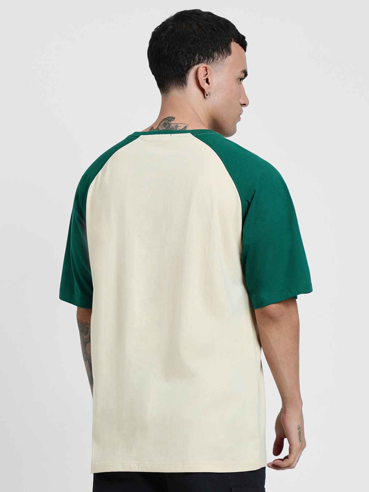 Veirdo Pure Cotton Oversized Fit Round Neck Swanwhite & Green Printed T-Shirt For Men - XXL