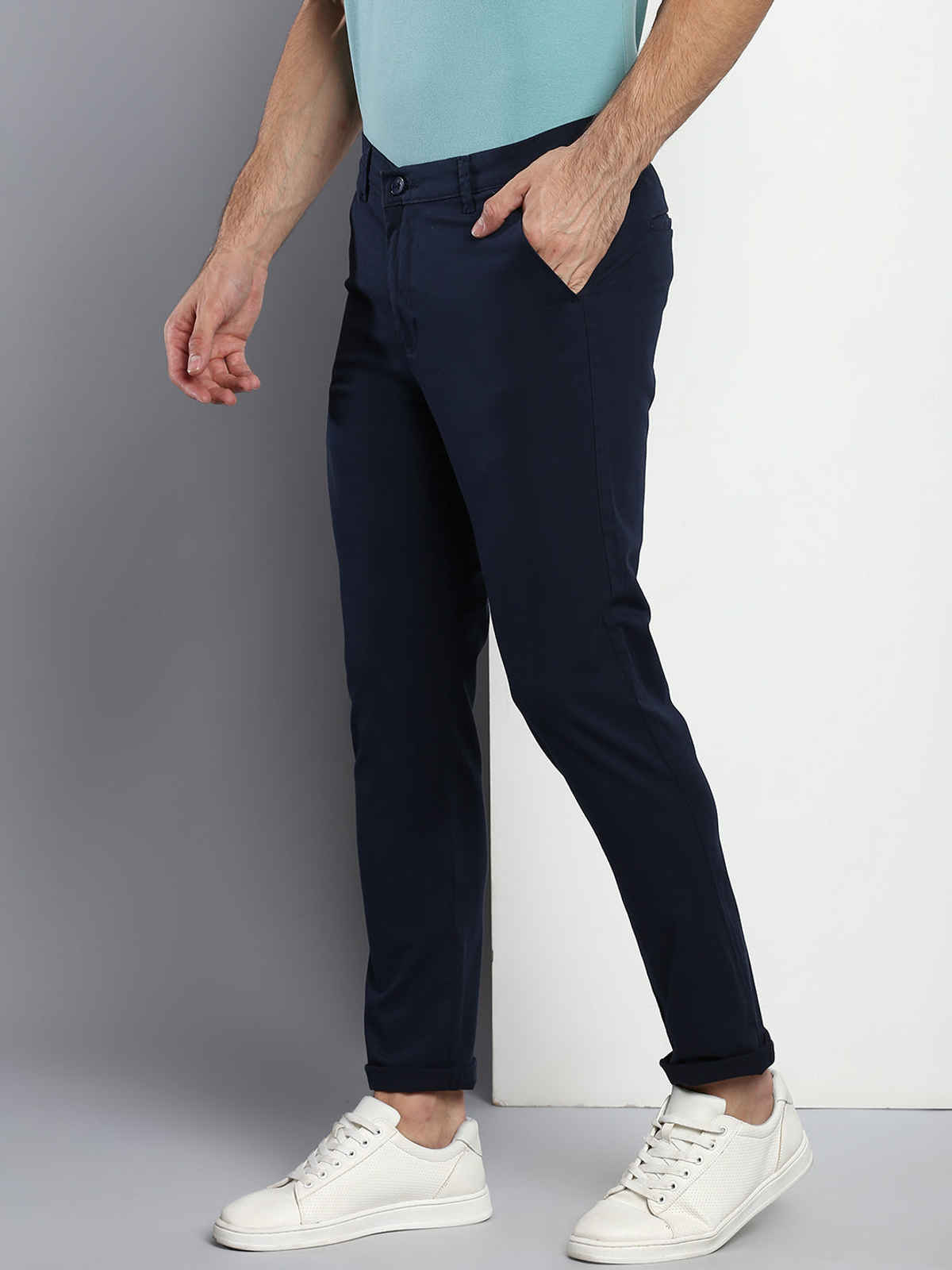 Dennis Lingo Men's Tapered Fit Cotton Trousers | Navy Blue - 32